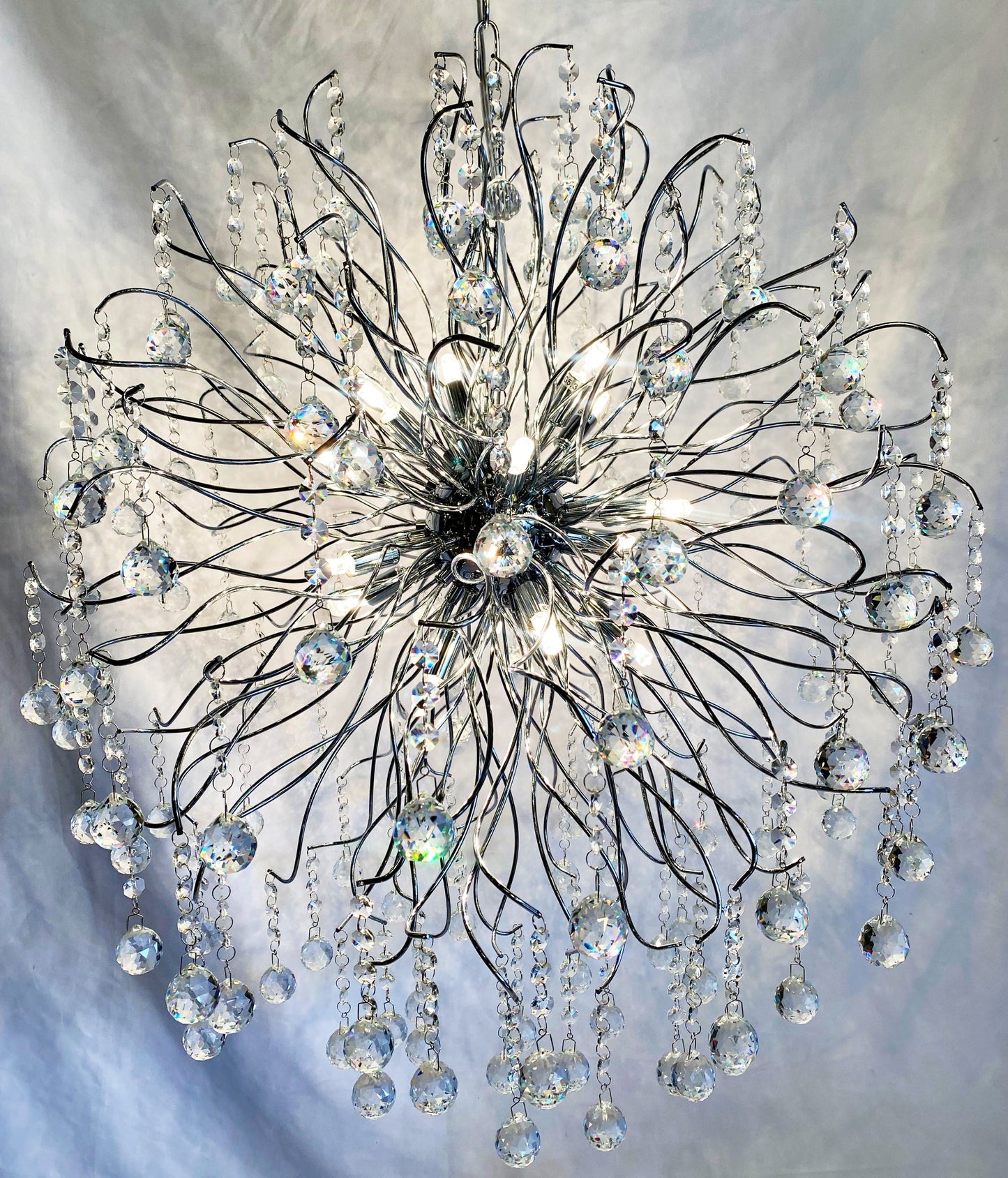 Chandelier 30" Wide Chrome Crystal Pendant Light - Spot Light Inc