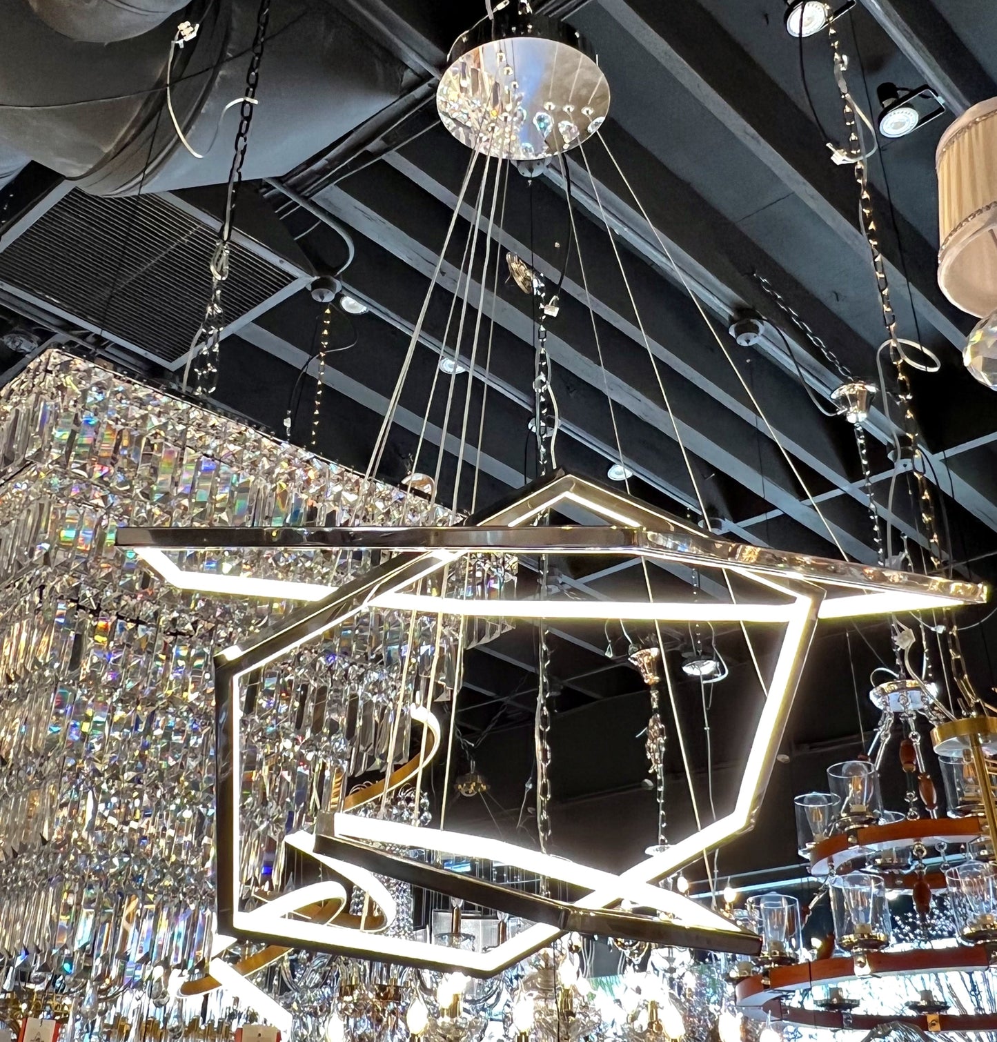 Chandelier LED Adjustable 31" Wide Chrome Finish - Spot Light Inc