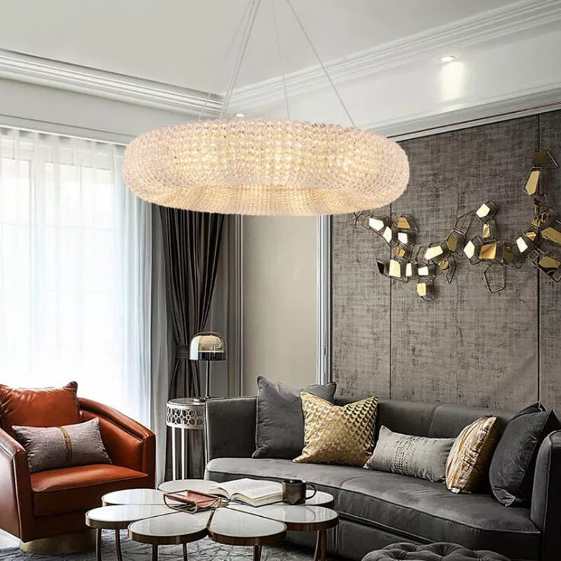 Crystal Chandelier Chrome Round Lighting Fixture 32" W - Spot Light Inc