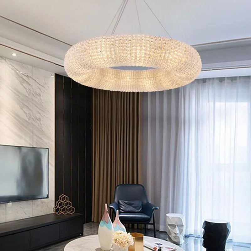 Crystal Chandelier Chrome Round Lighting Fixture 32" W - Spot Light Inc