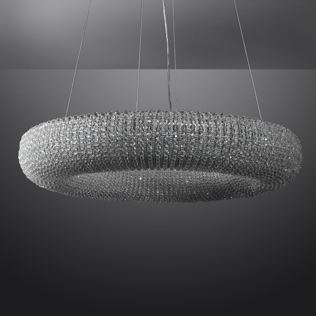 Crystal Chandelier Chrome Round Lighting Fixture 32" W - Spot Light Inc