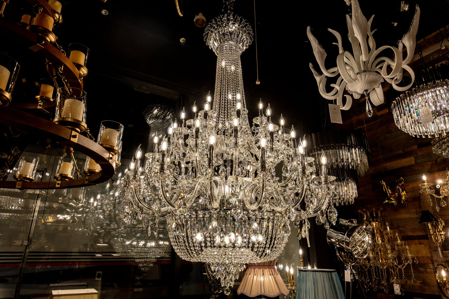 Chandelier Crystal 56" Wide 64-Lights Chrome - Spot Light Inc