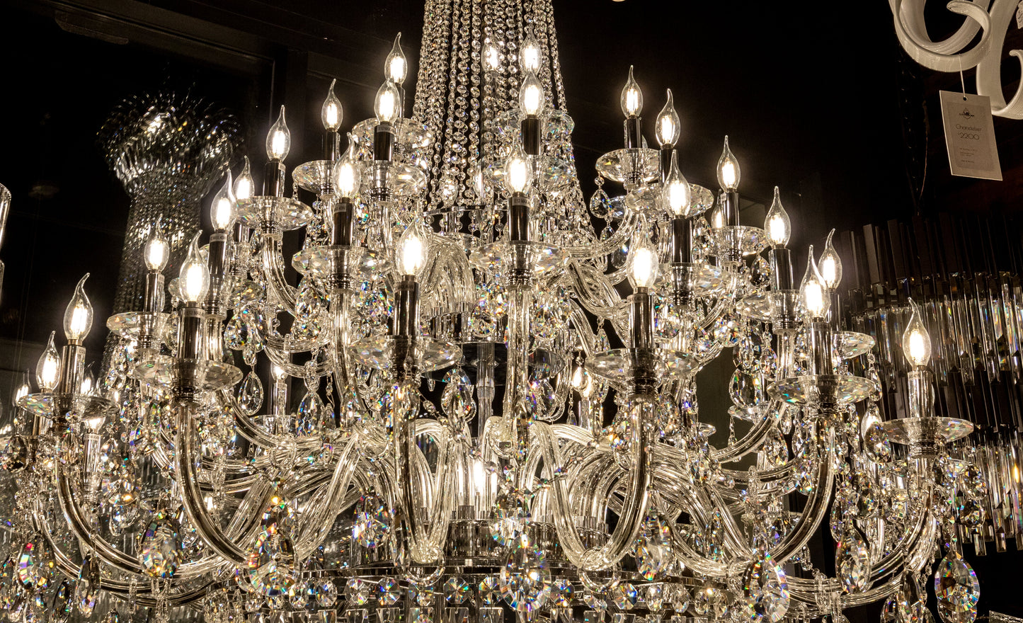 Chandelier Crystal 56" Wide 64-Lights Chrome - Spot Light Inc