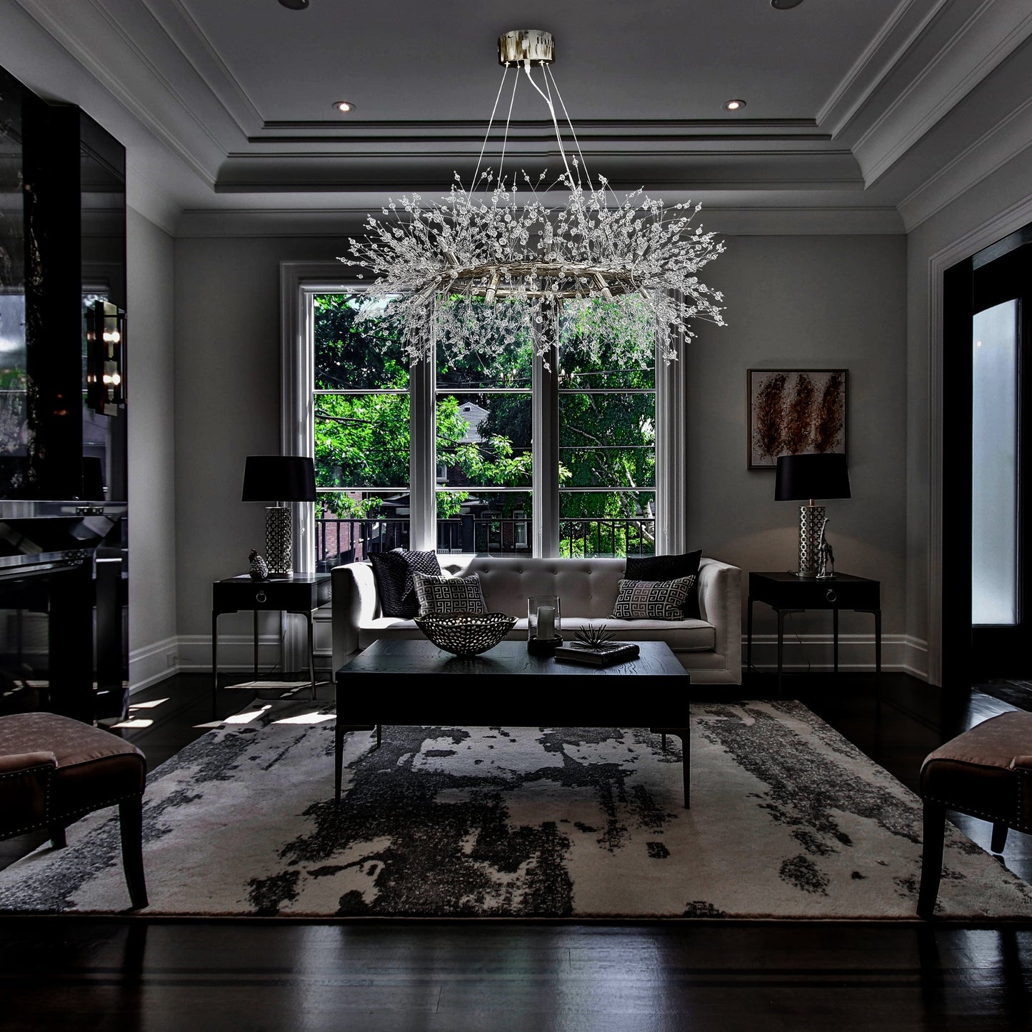 Firework Crystal Chandelier stainless steel Chrome Pendant Ceiling Light - Spot Light Inc