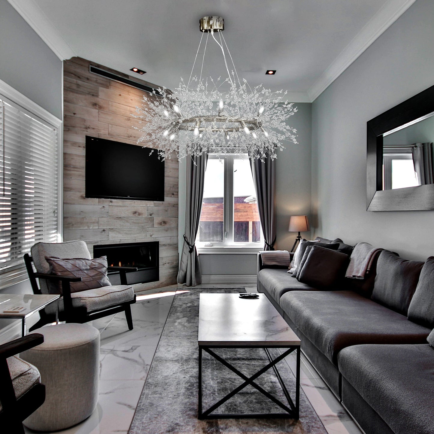 Firework Crystal Chandelier stainless steel Chrome Pendant Ceiling Light - Spot Light Inc