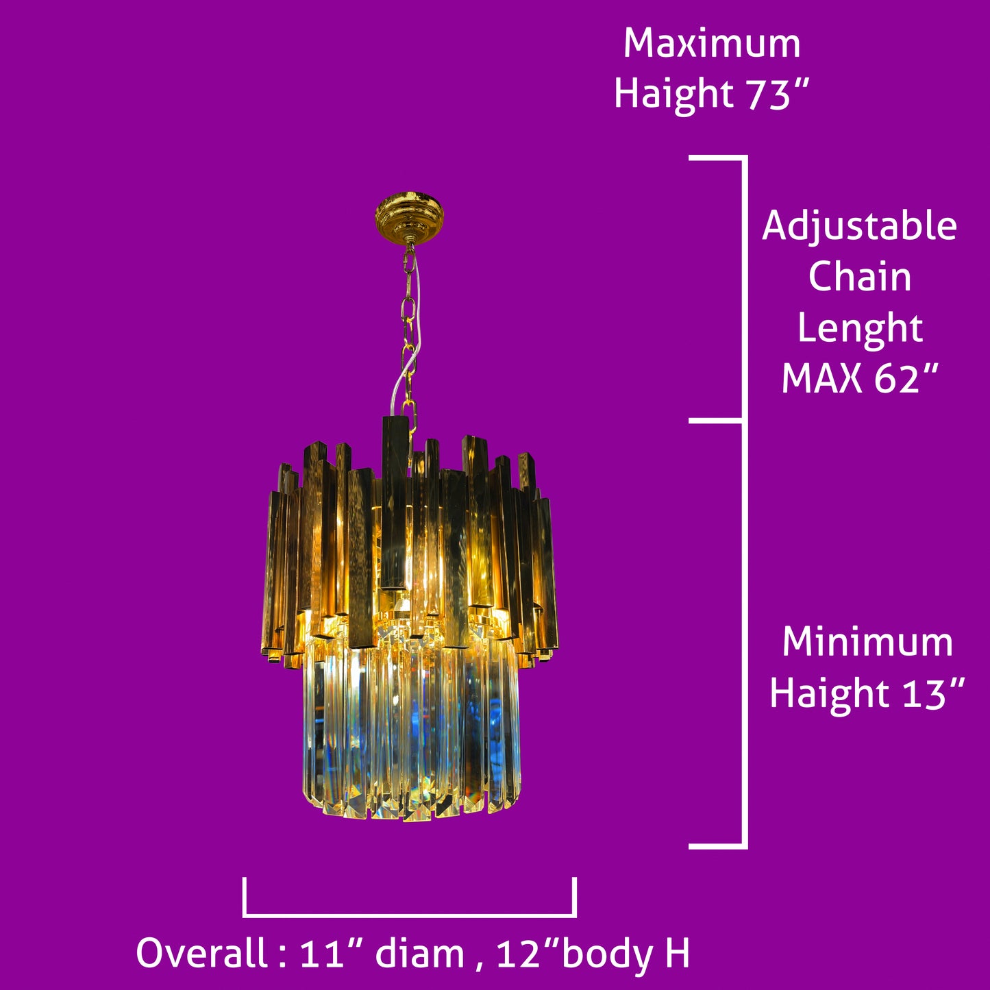 Luxury Chandelier 11" Wide Crystal LED 4-Light Pendant Light