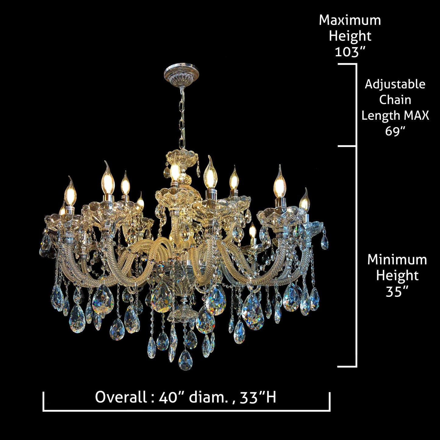 Crystal Chandelier 40" Wide 18-Lights Chrome