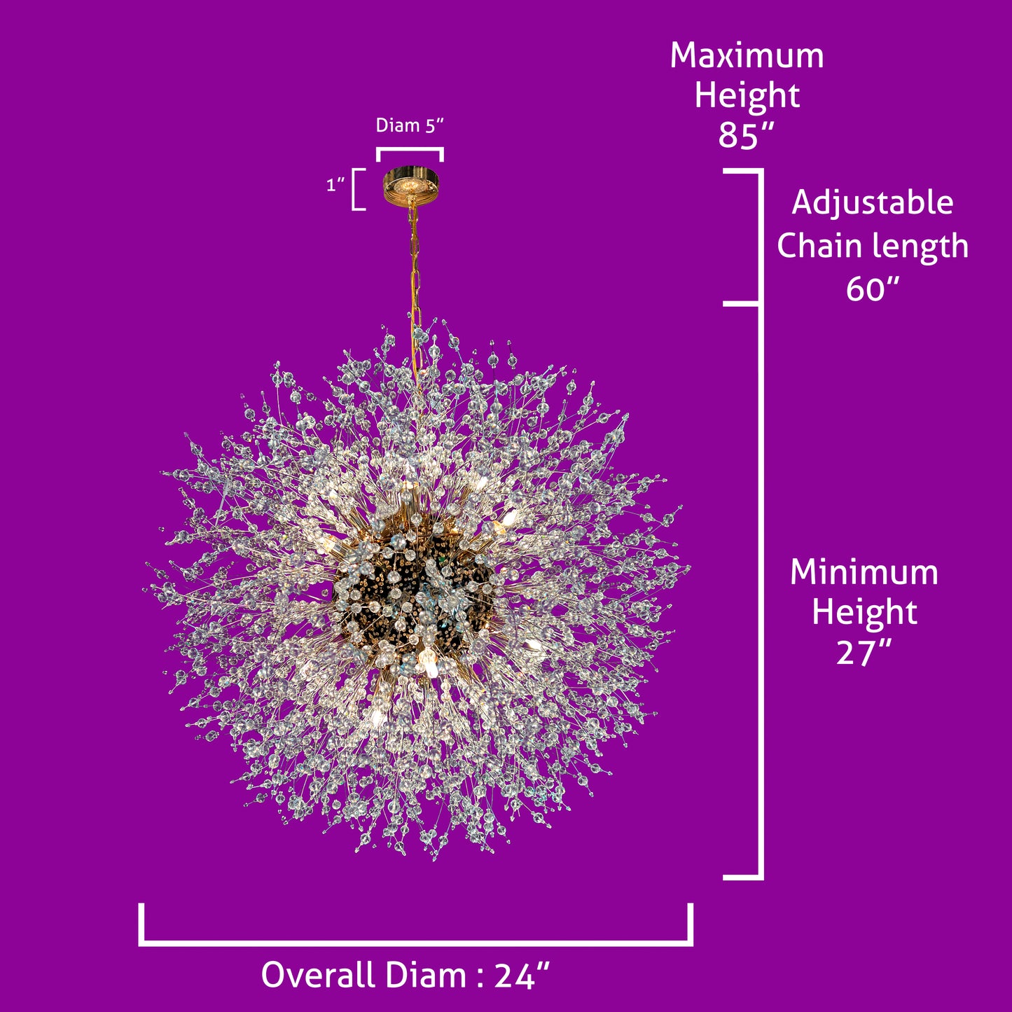 Crystal Chandelier 24" Wide Starburst Chandelier Gold Finish