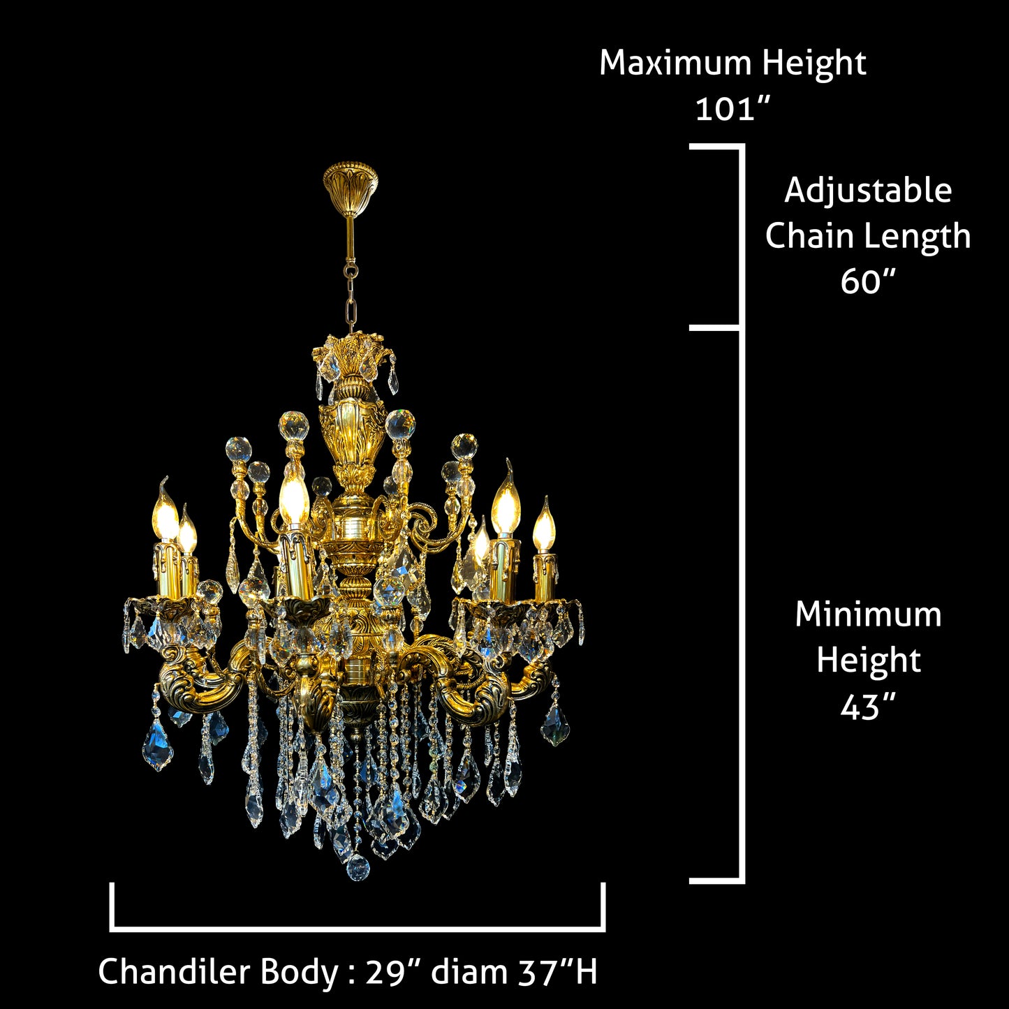 Handmade Brass 29"W Crystal Copper Chandelier