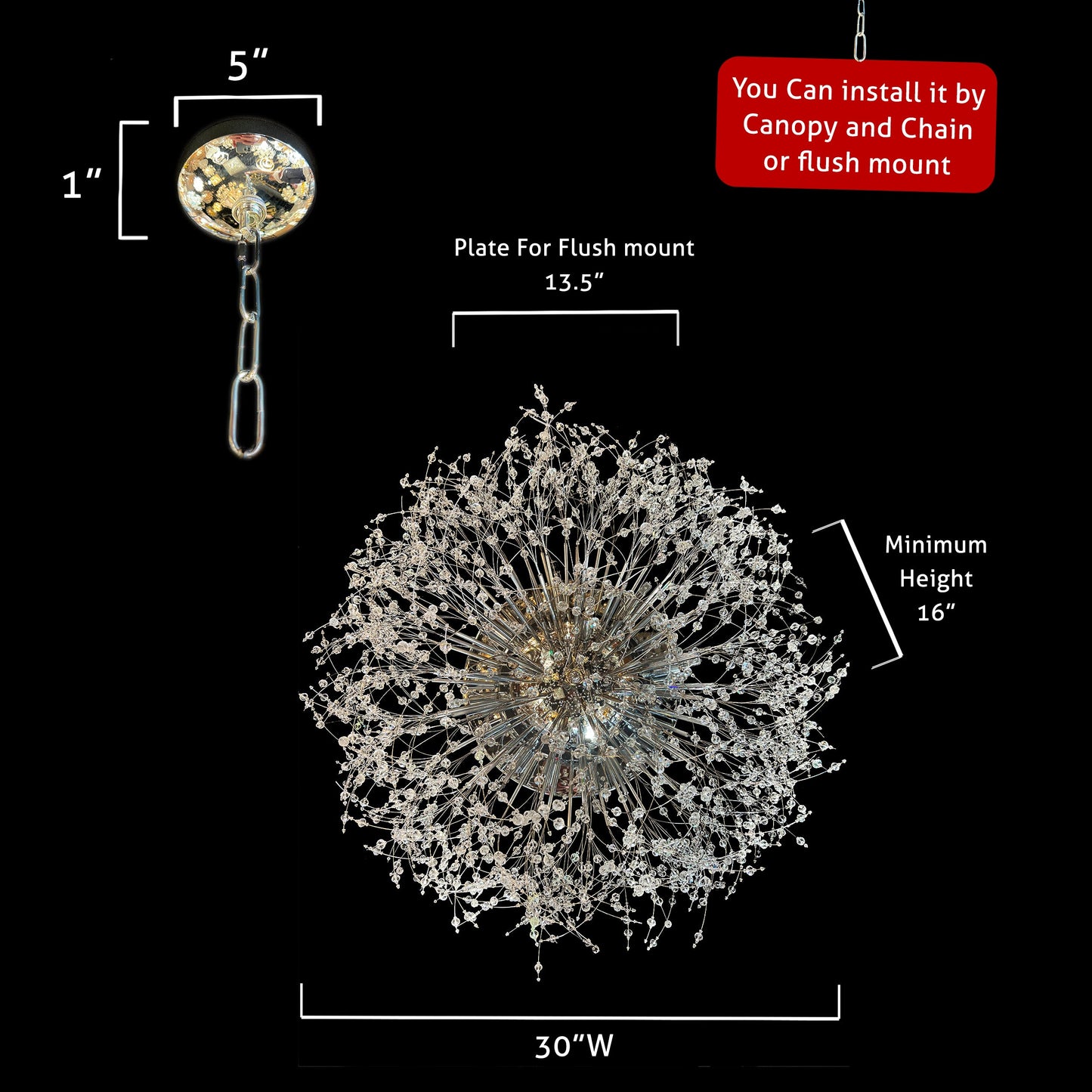 Starburst Chandelier Flush mount Ceiling Light Crystal Chandelier - Spot Light Inc