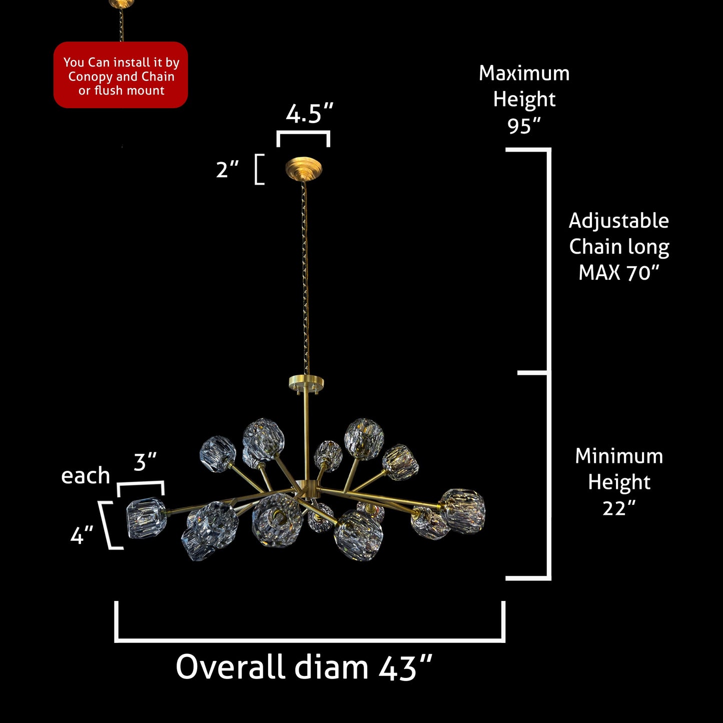 Chandelier 43" Wide 18- Lights Brass Clear Crystal - Spot Light Inc