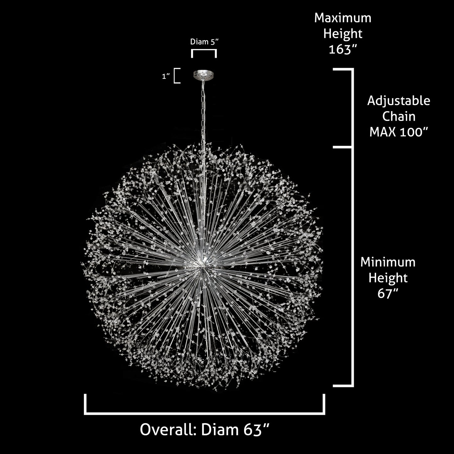 Crystal Starburst Chandelier 63" Wide Chrome Finish - Spot Light Inc