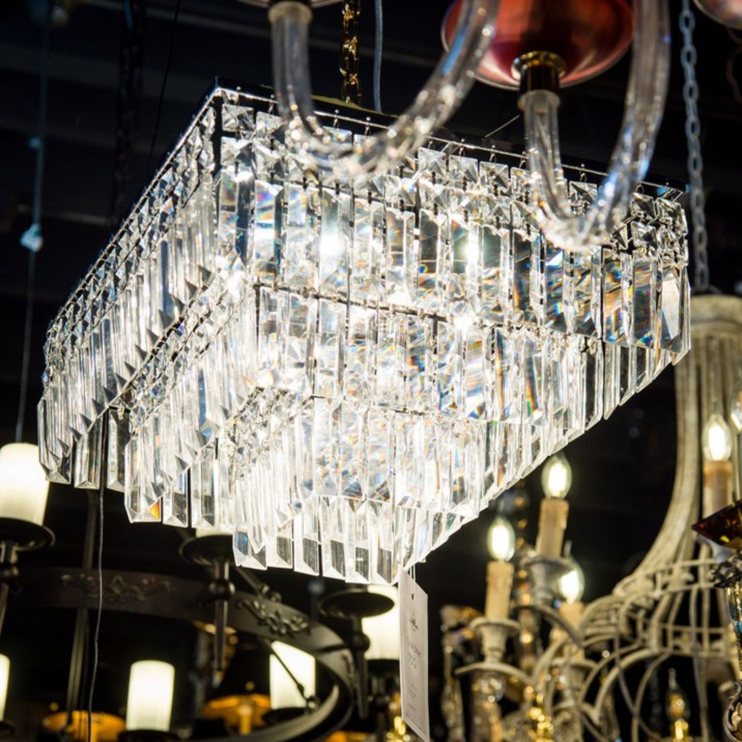 Square Chandelier 16" Wide Crystal Clear Flush mount - Spot Light Inc