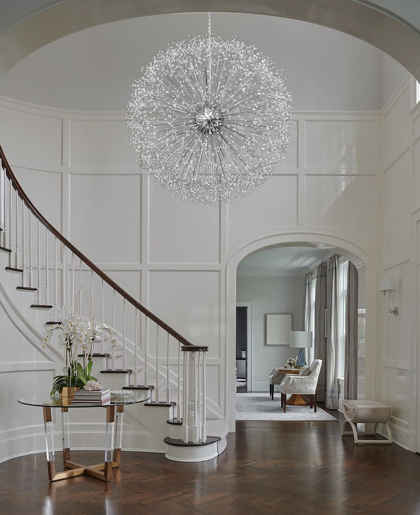 Crystal Starburst Chandelier 63" Wide Chrome Finish