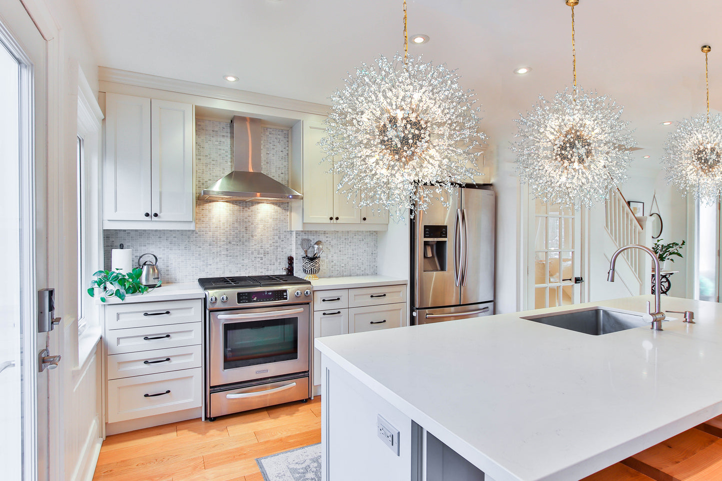 Crystal Chandelier 24" Wide Starburst Chandelier Gold Finish