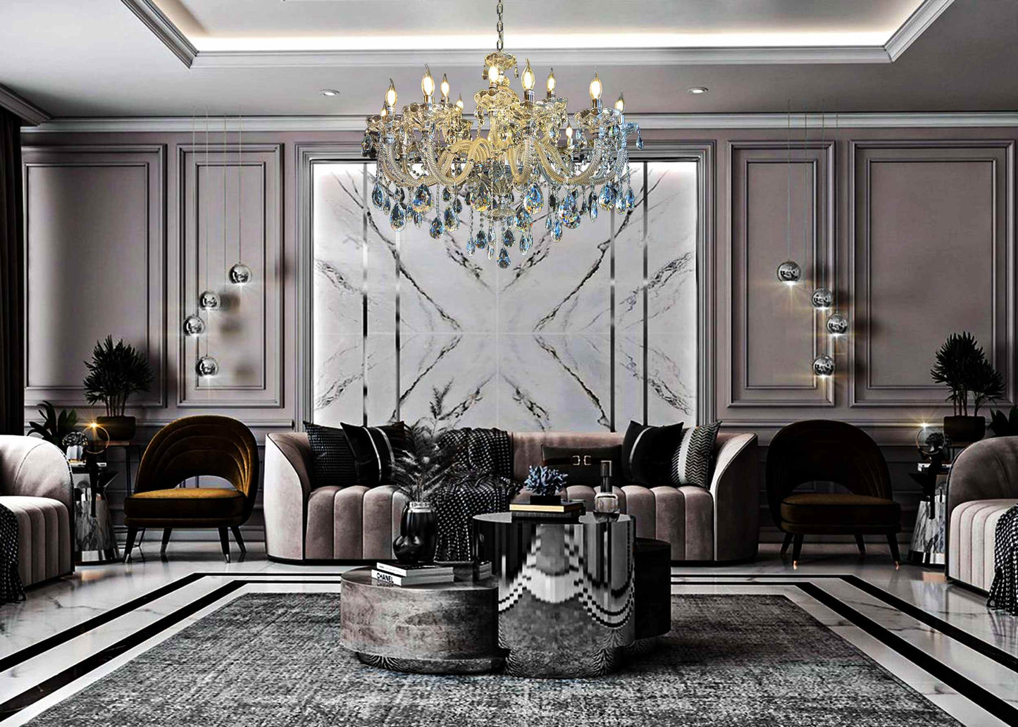 Crystal Chandelier 40" Wide 18-Lights Chrome