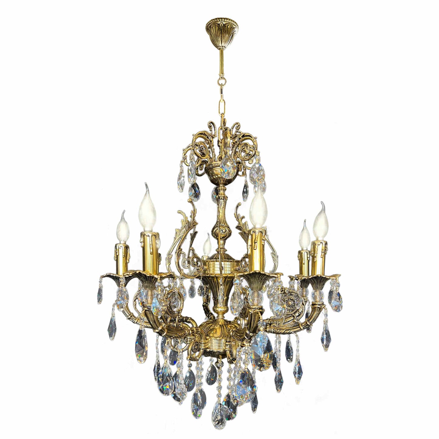 Handmade Brass 27" W Crystal Copper Chandelier