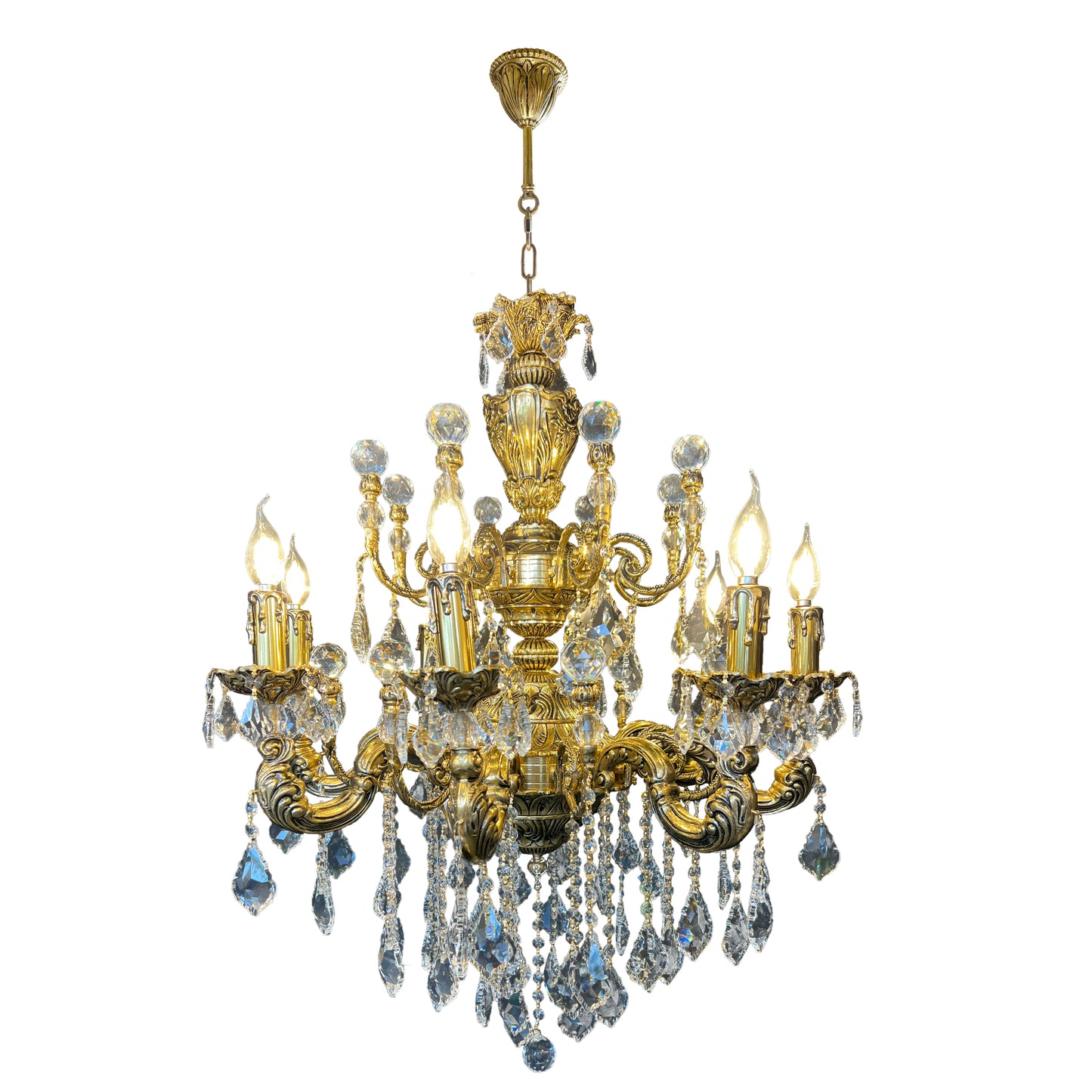Handmade Brass 29"W Crystal Copper Chandelier