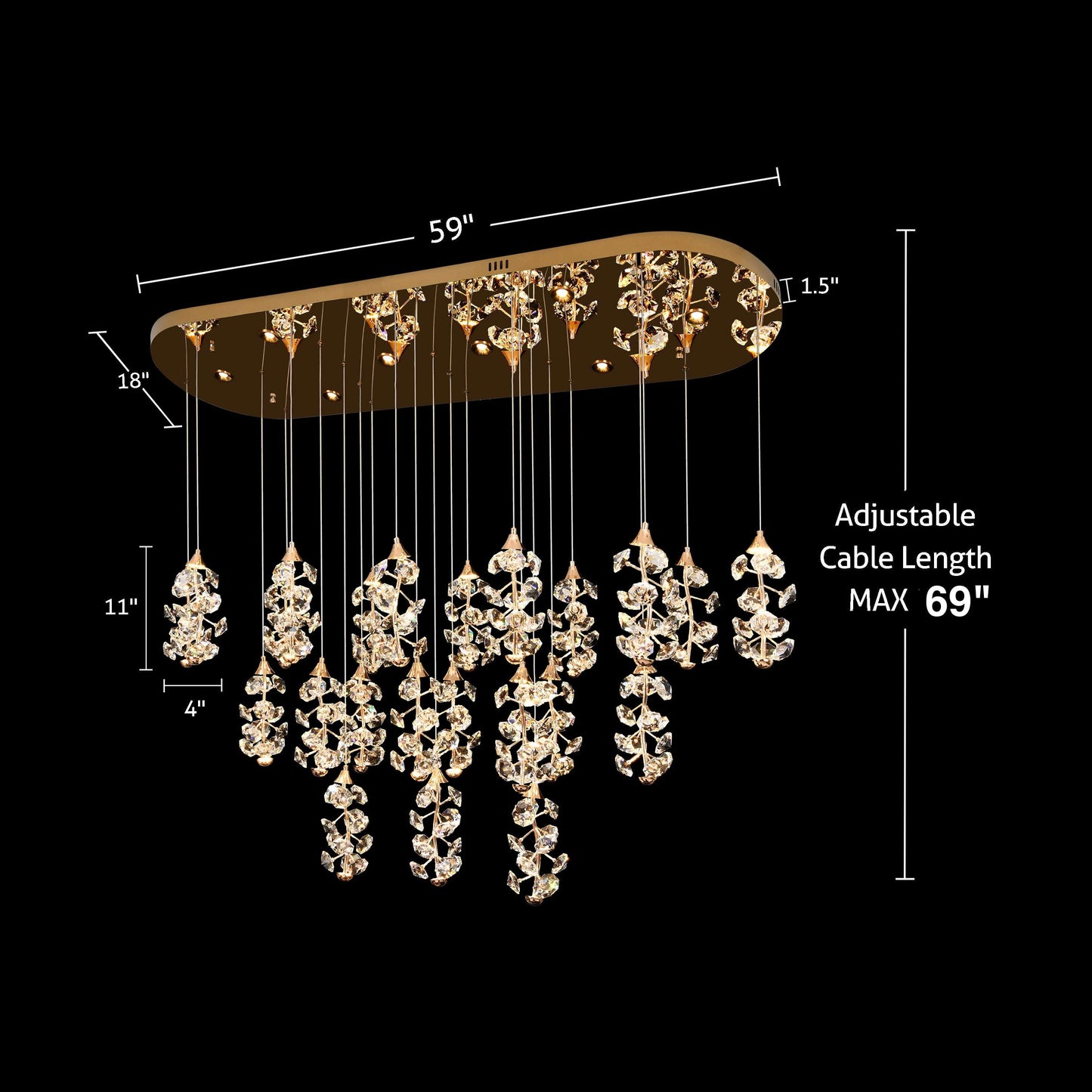 Cascading Crystal LED Linear Chandelier
