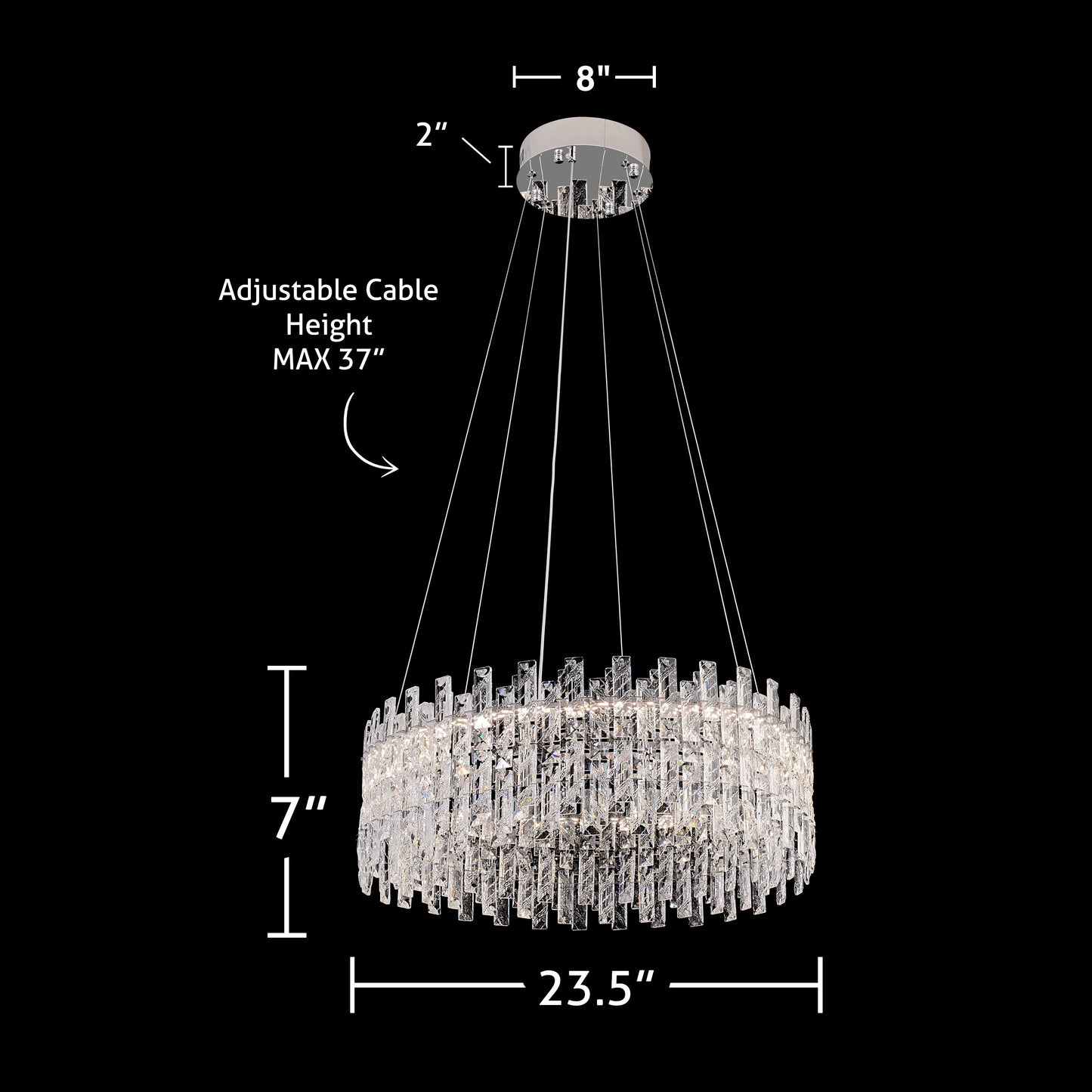 23.5 inch crystal chandelier dimensions with adjustable hanging cables