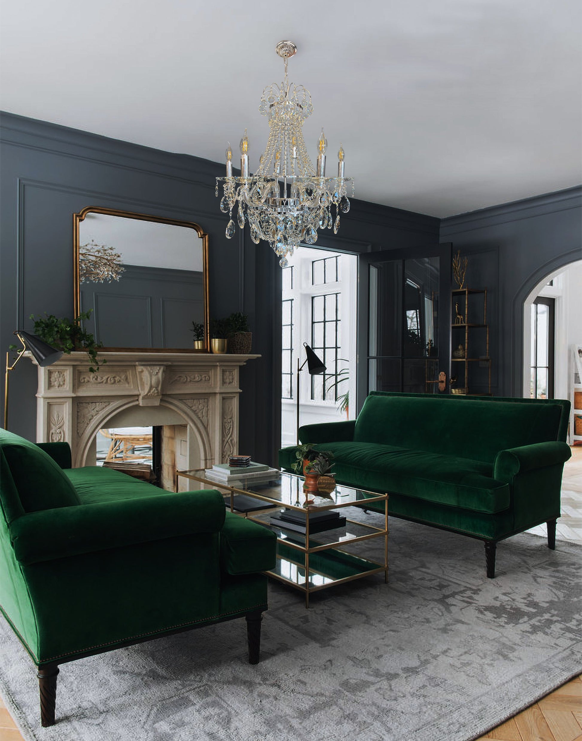 26 inch chrome crystal chandelier in classic traditional   living room