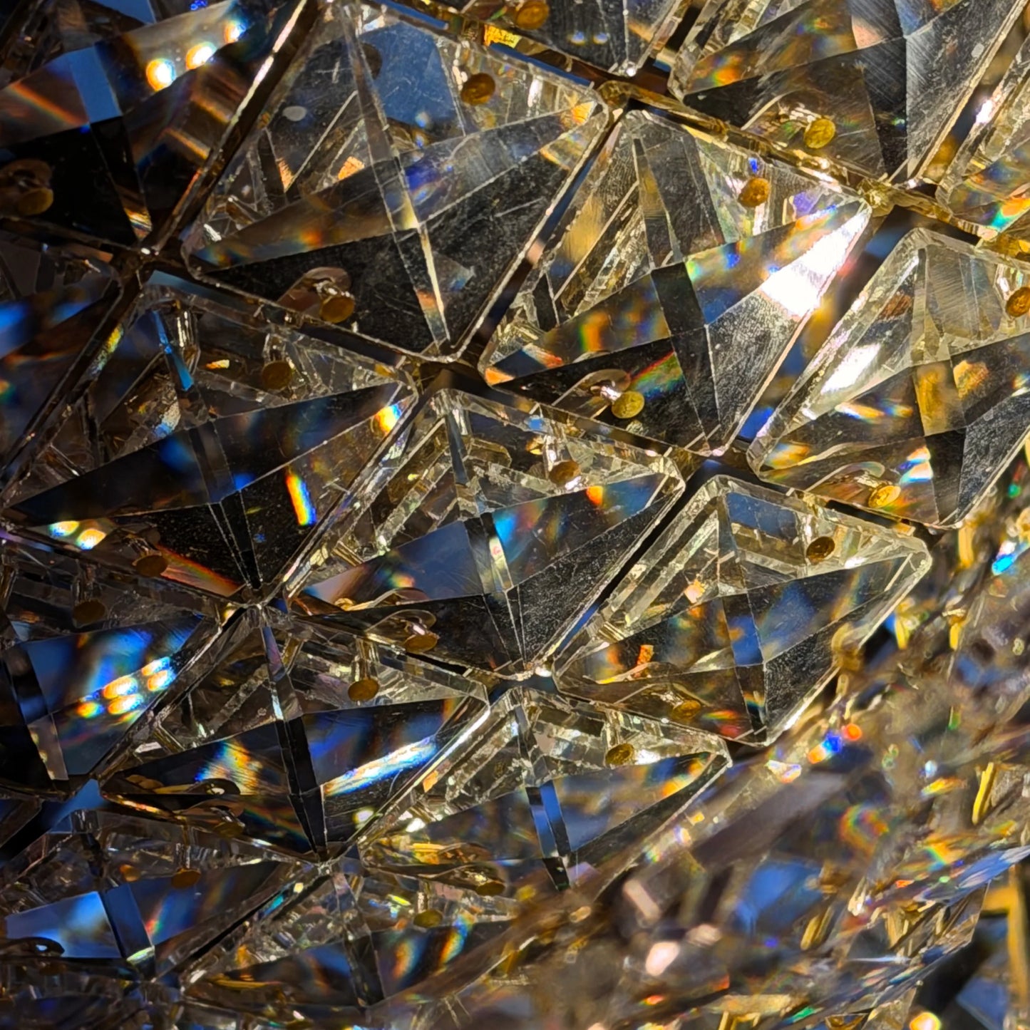 Extreme close-up showing the clarity and sparkle of the 30% full lead crystal prisms.