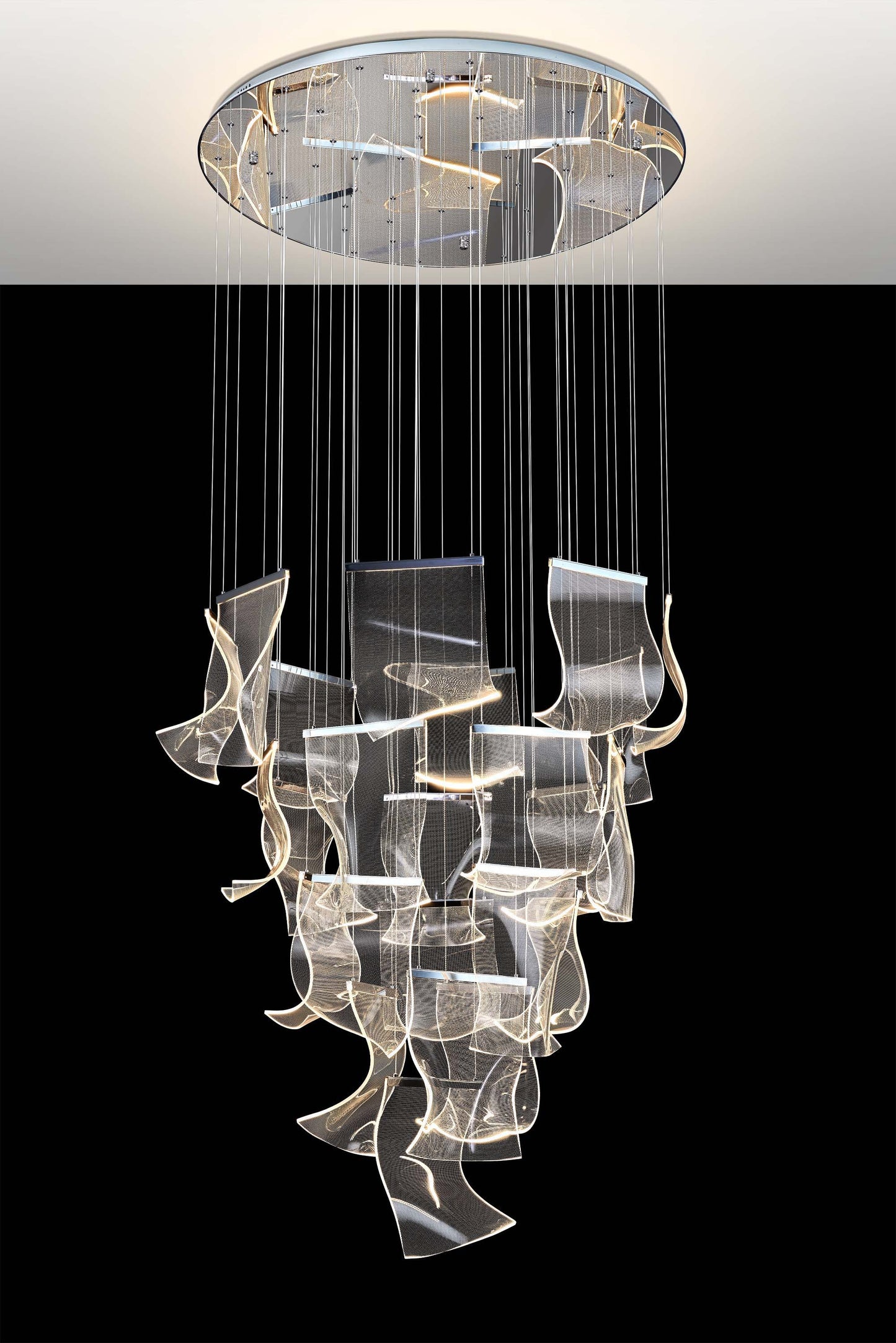 Sculptural LED Wave Chandelier Chrome 40"