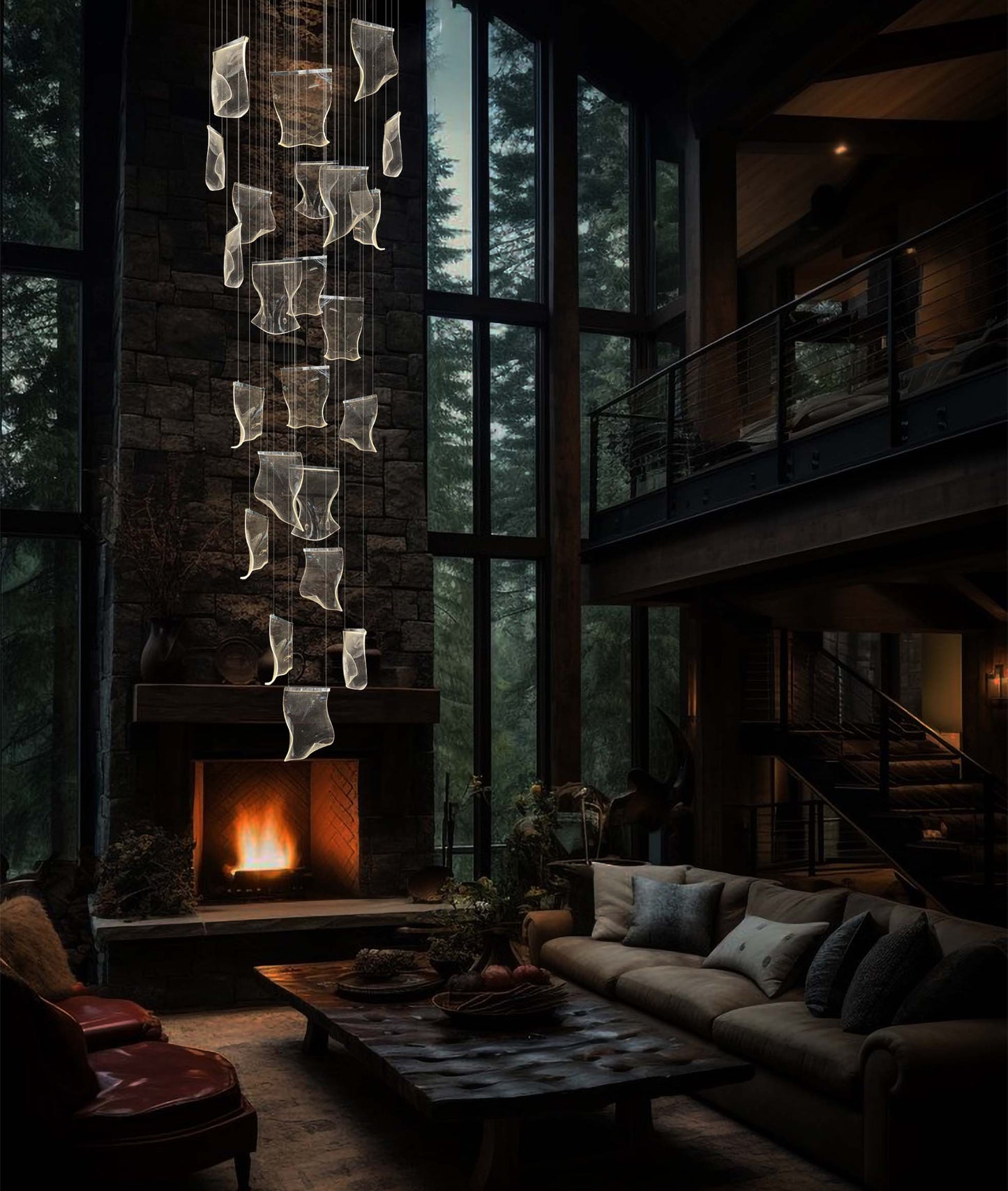 Sculptural LED Wave Chandelier Chrome 40"