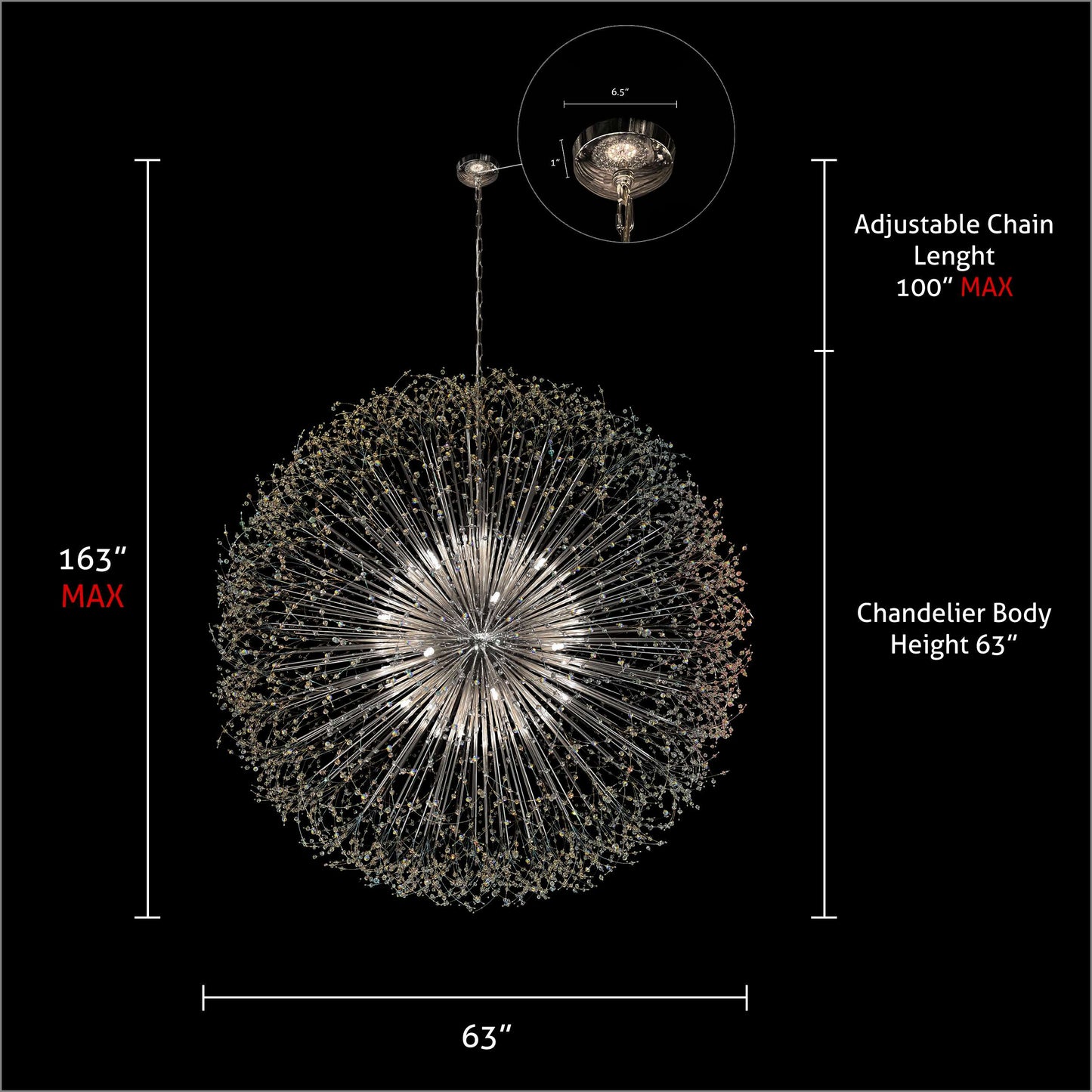 Luxe Starburst Chrome Crystal Chandelier 63"