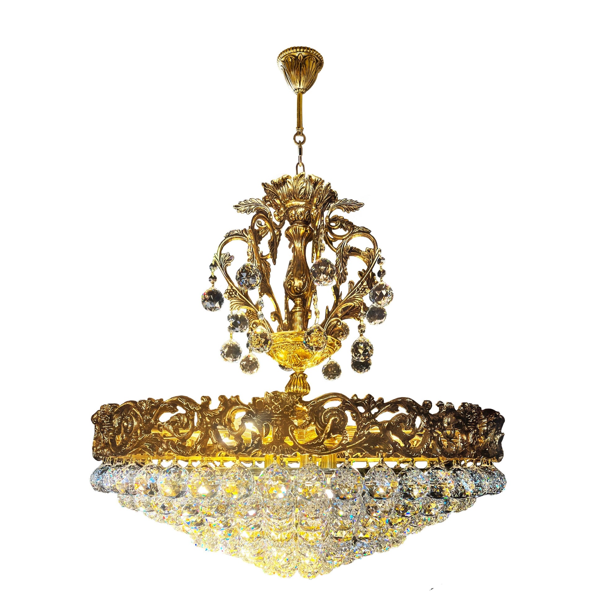 Full-lead crystal prisms on ornate brass frame
