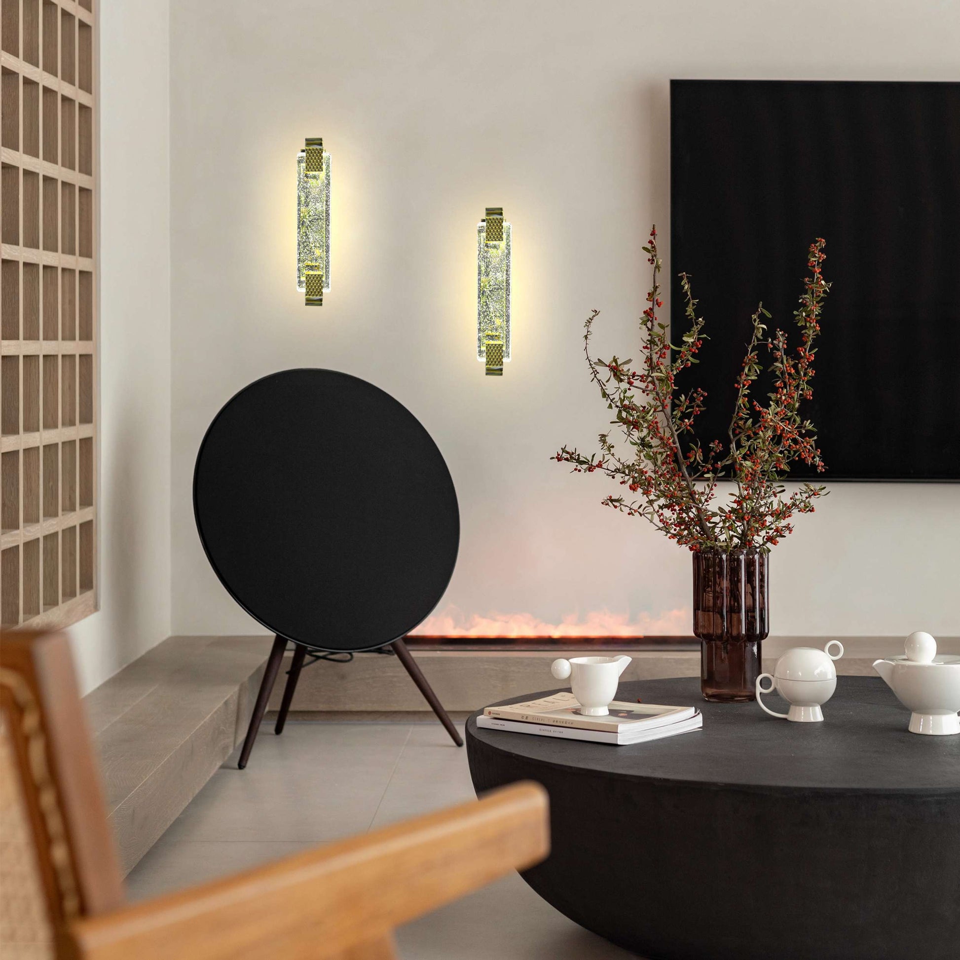 Modern bubble glass LED wall sconce in dining room