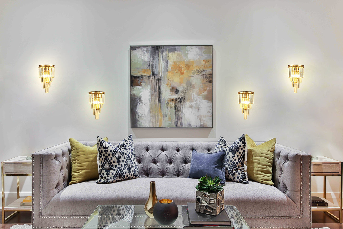 Crystal LED wall sconce styled in modern living room