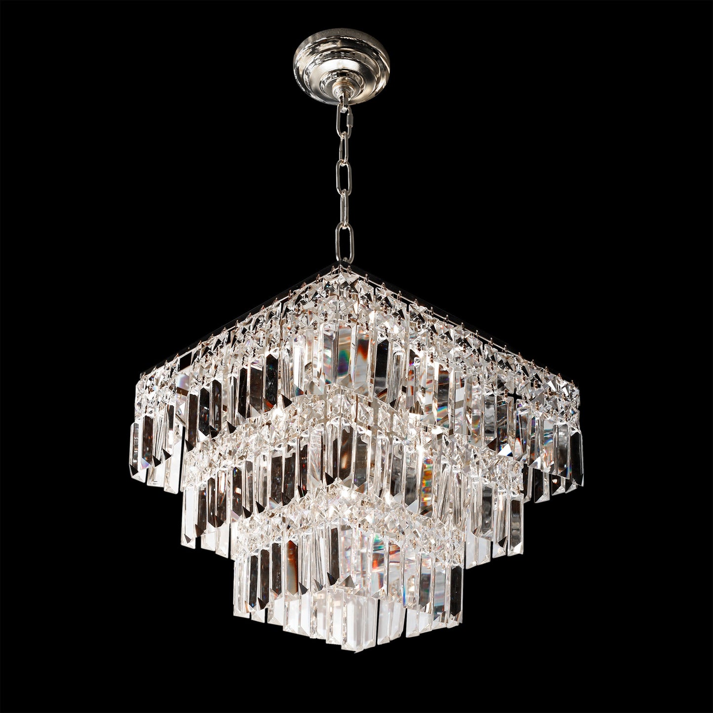 Luxury chrome 3 tier crystal chandelier 16 inch modern pendant light
