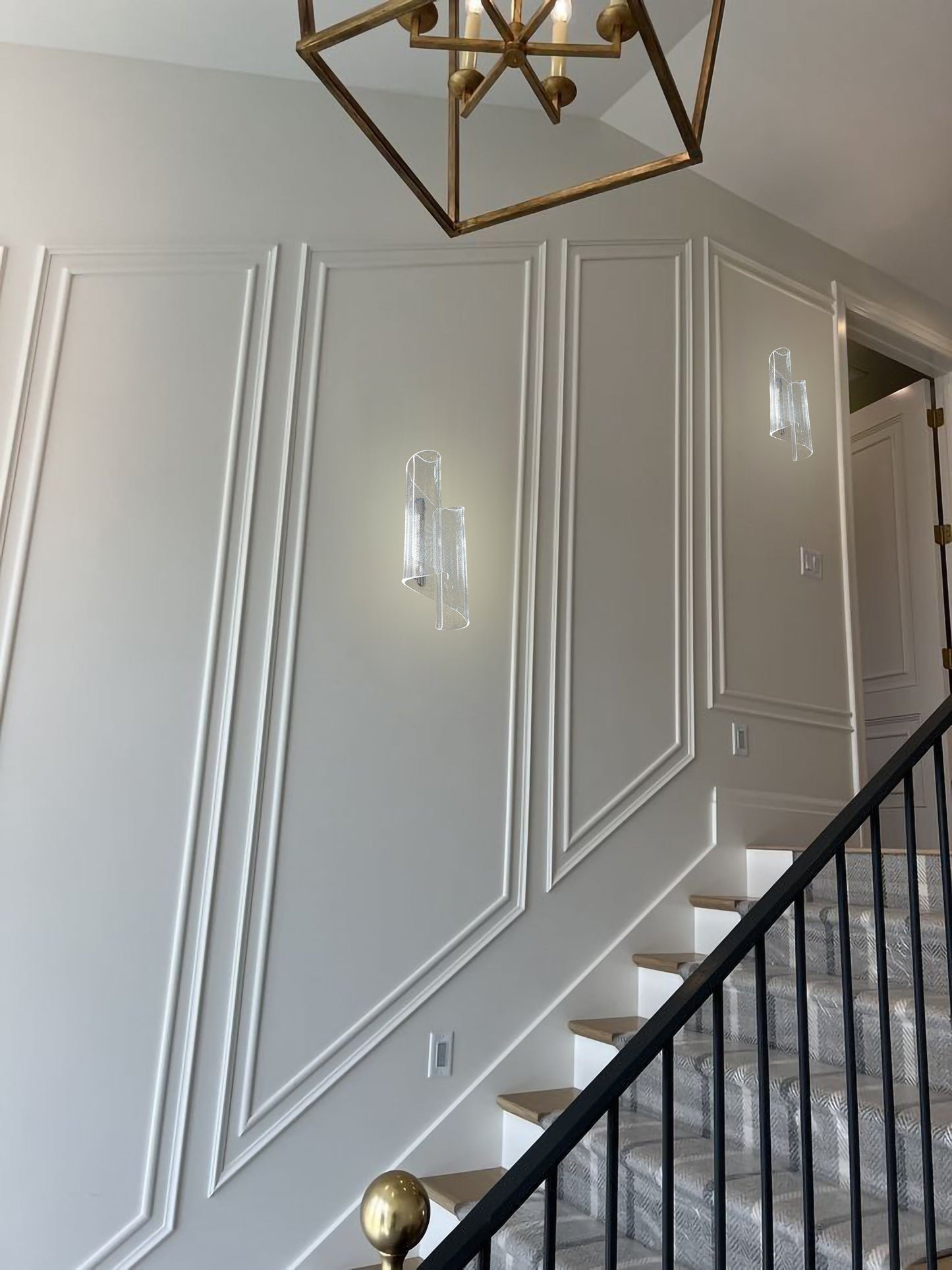 Chrome curved-acrylic-led-sconce-staircase 