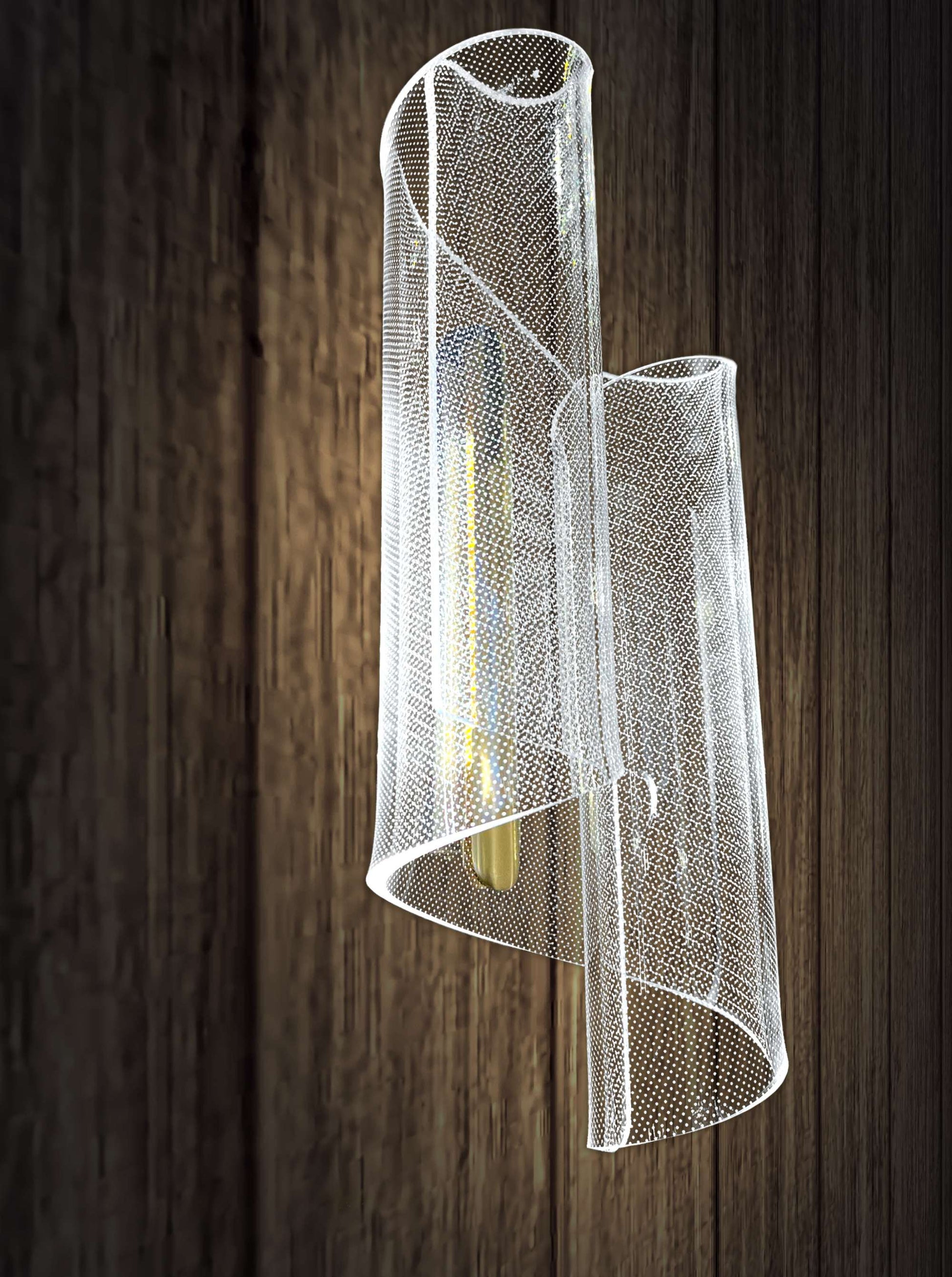 Side angle view of curved acrylic LED wall sconce