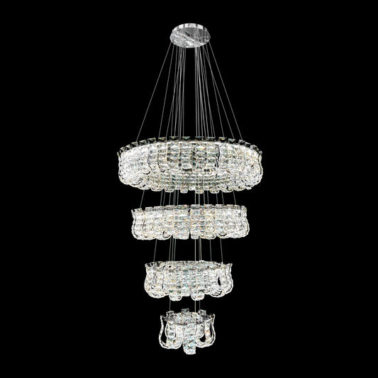 4 Tier Dimmable Chrome Crystal LED Chandelier with Remote Control Luxury Modern Ceiling Light