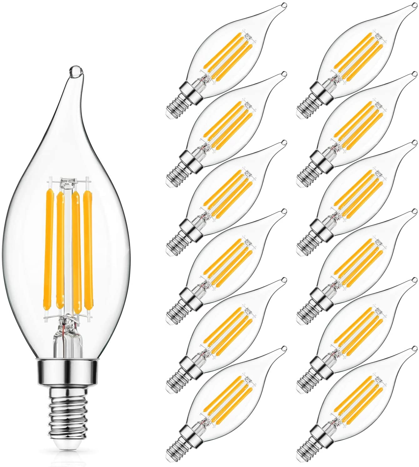12 pack E12 LED candelabra bulbs clear filament