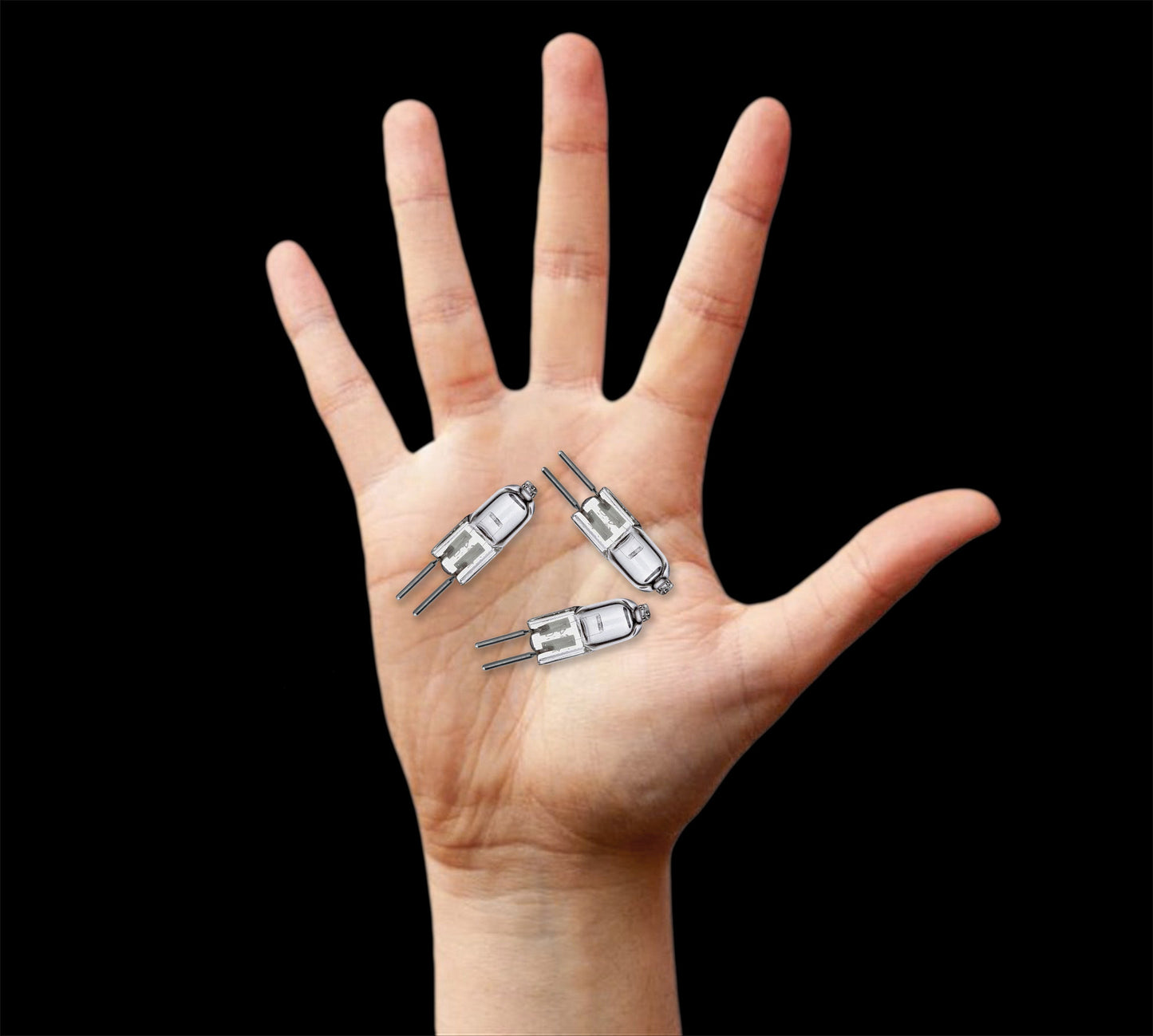 G5.3 halogen bulb size comparison in hand