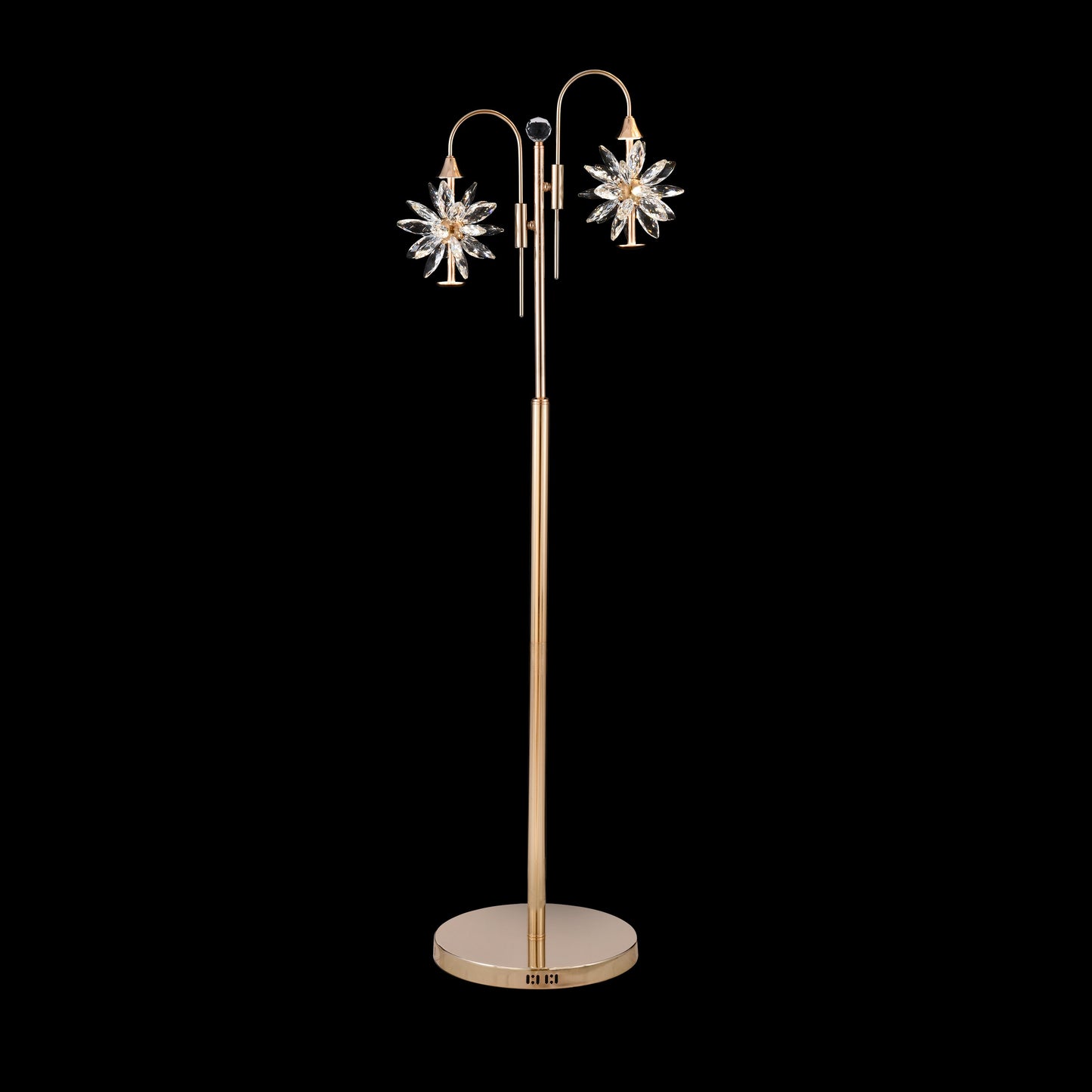 Decorative floor lamp with crystal accents on a black background
