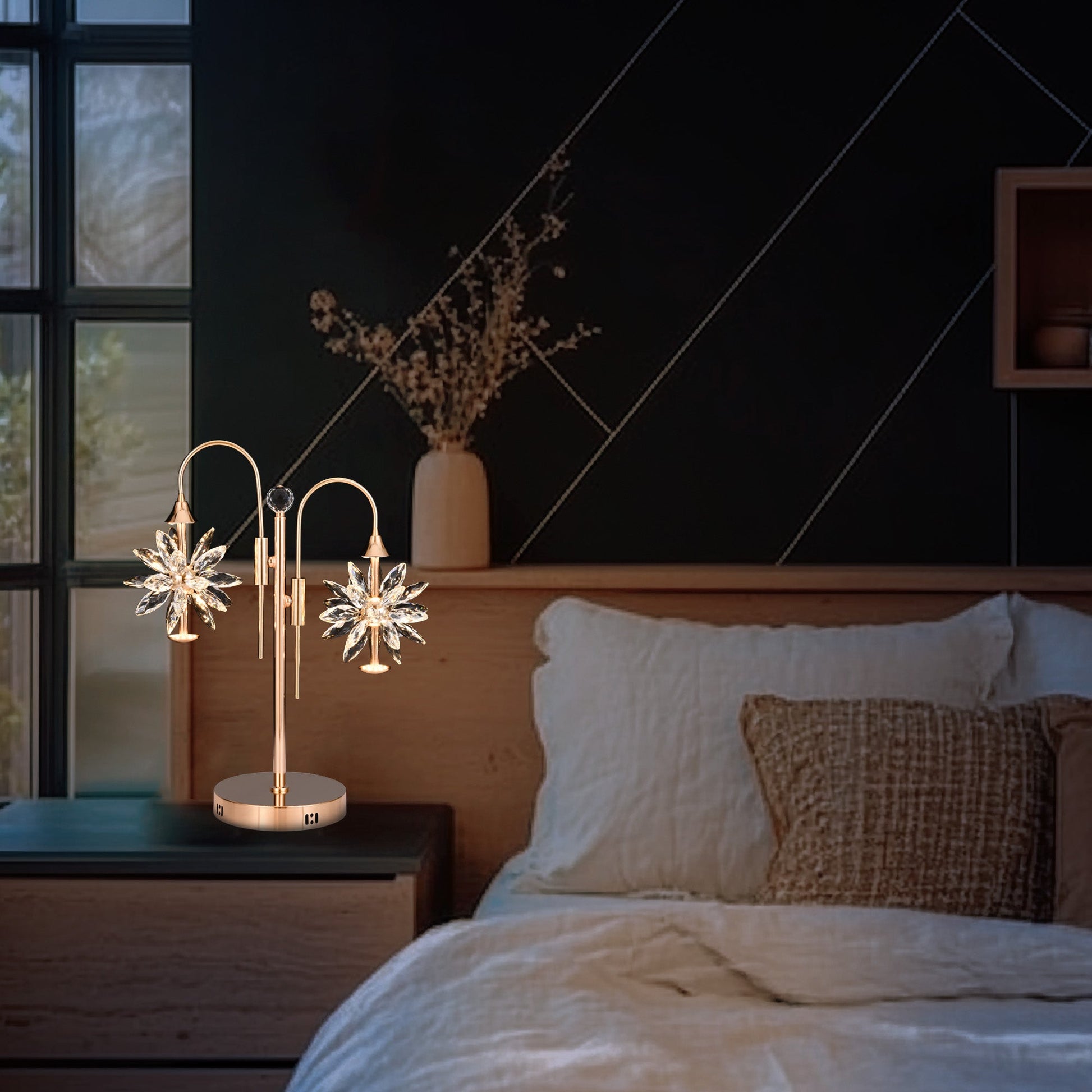 Gold crystal table lamp on table decor
