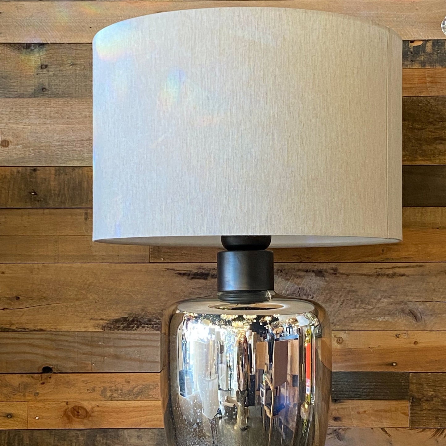 Glass Table Lamp with Cream Linen Shade Elegant Lamp