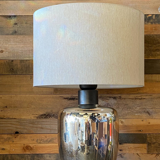 Glass Table Lamp with Cream Linen Shade Elegant Lamp