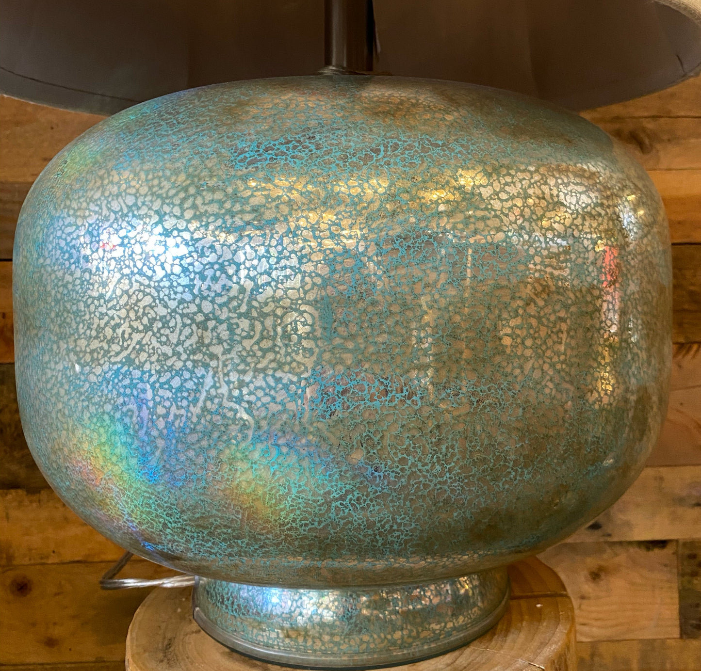 Elegant Glass Table Lamp with Cream Linen Shade