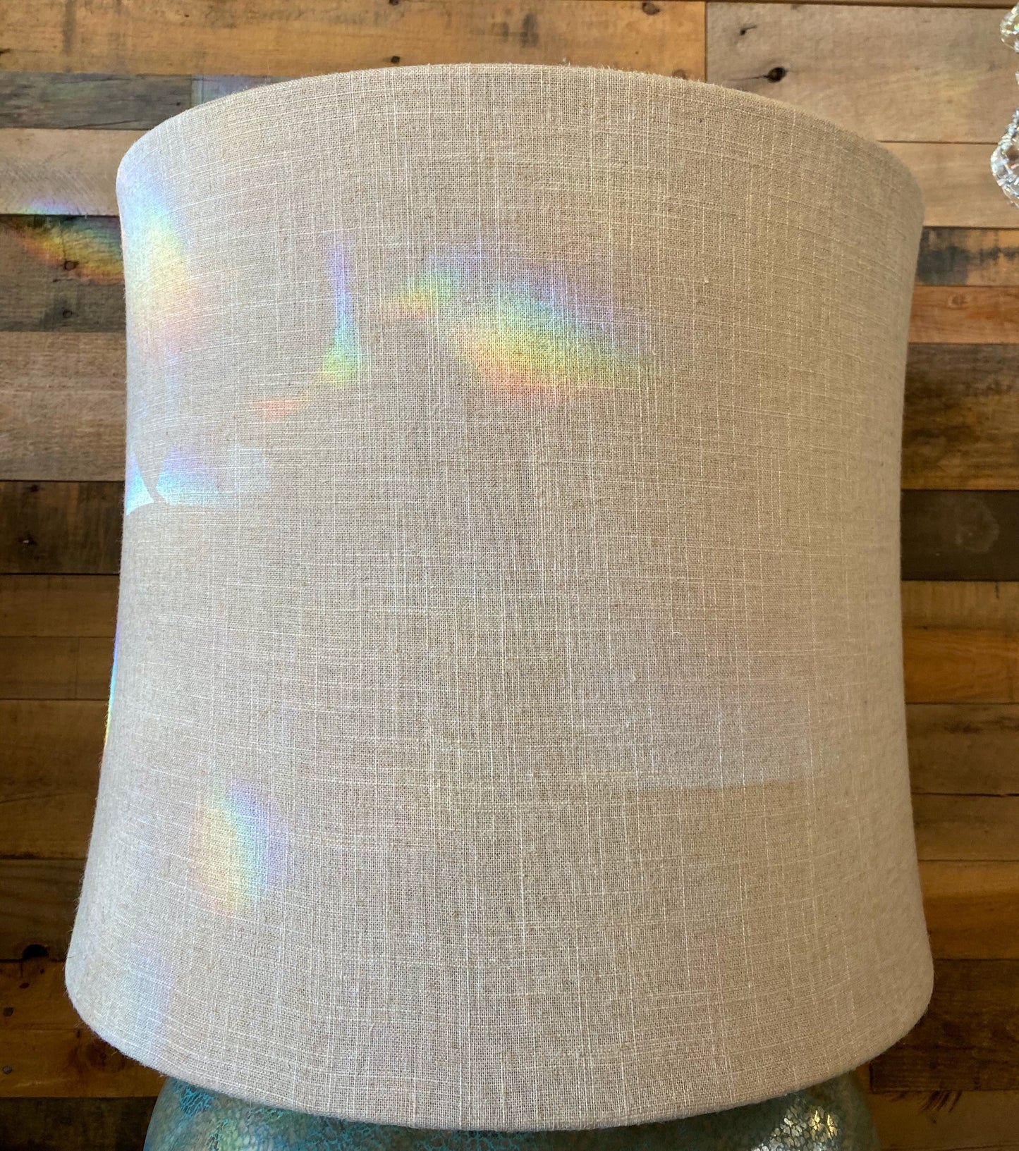 Elegant Glass Table Lamp with Cream Linen Shade