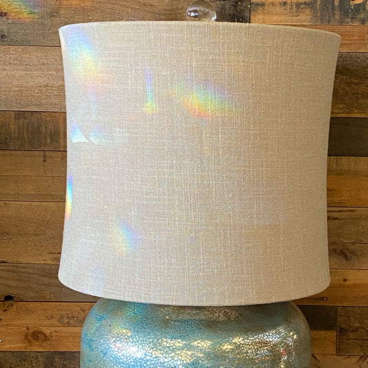 Elegant Glass Table Lamp with Cream Linen Shade