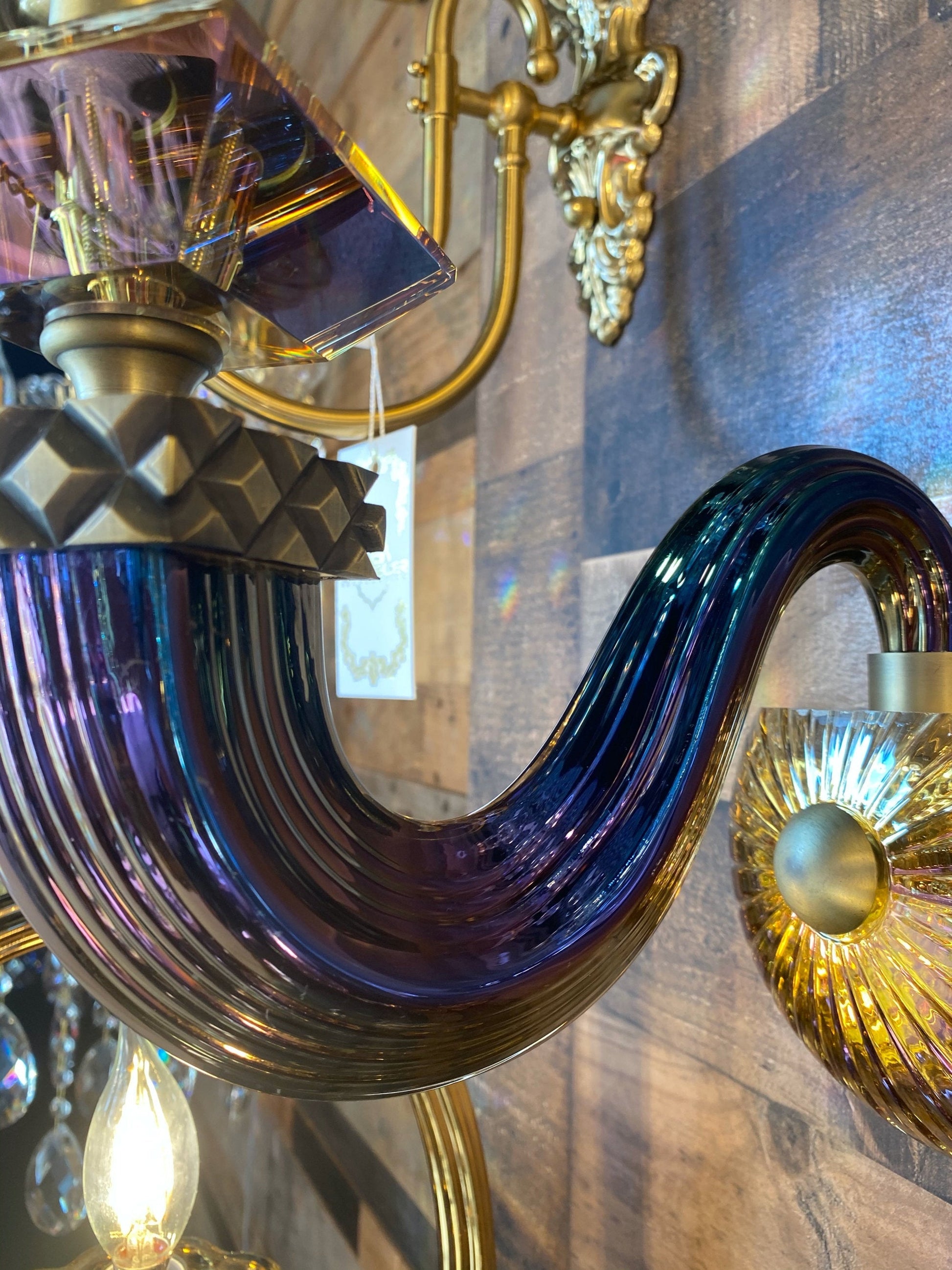 Italian handcrafted glass wall sconce side angle view