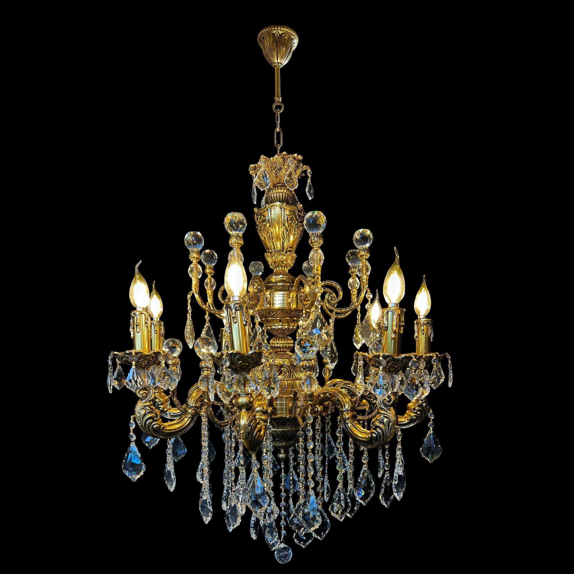 Italian handcrafted bronze crystal 8 light chandelier main view