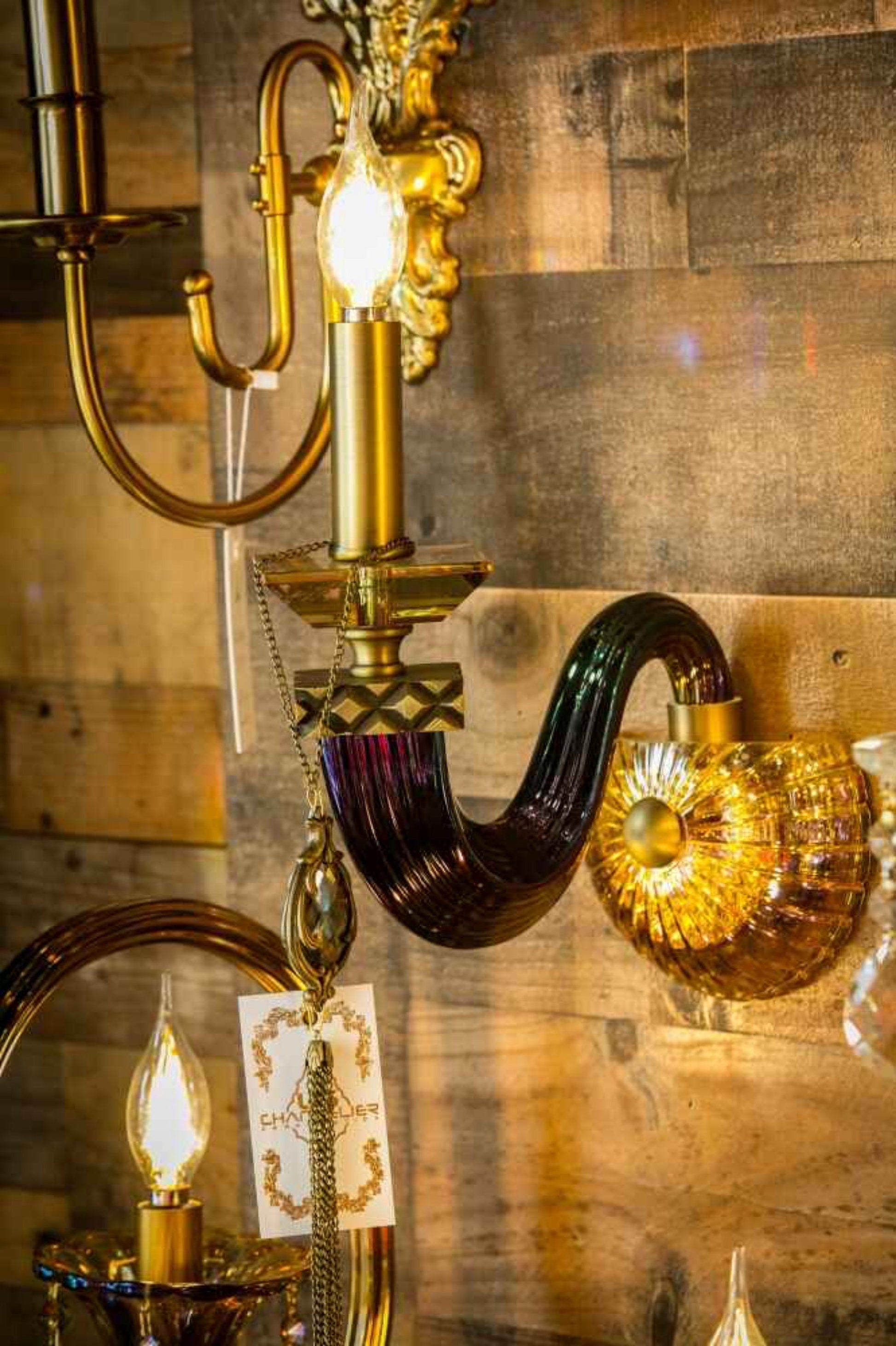 Luxury Italian glass wall sconce styled in elegant interior