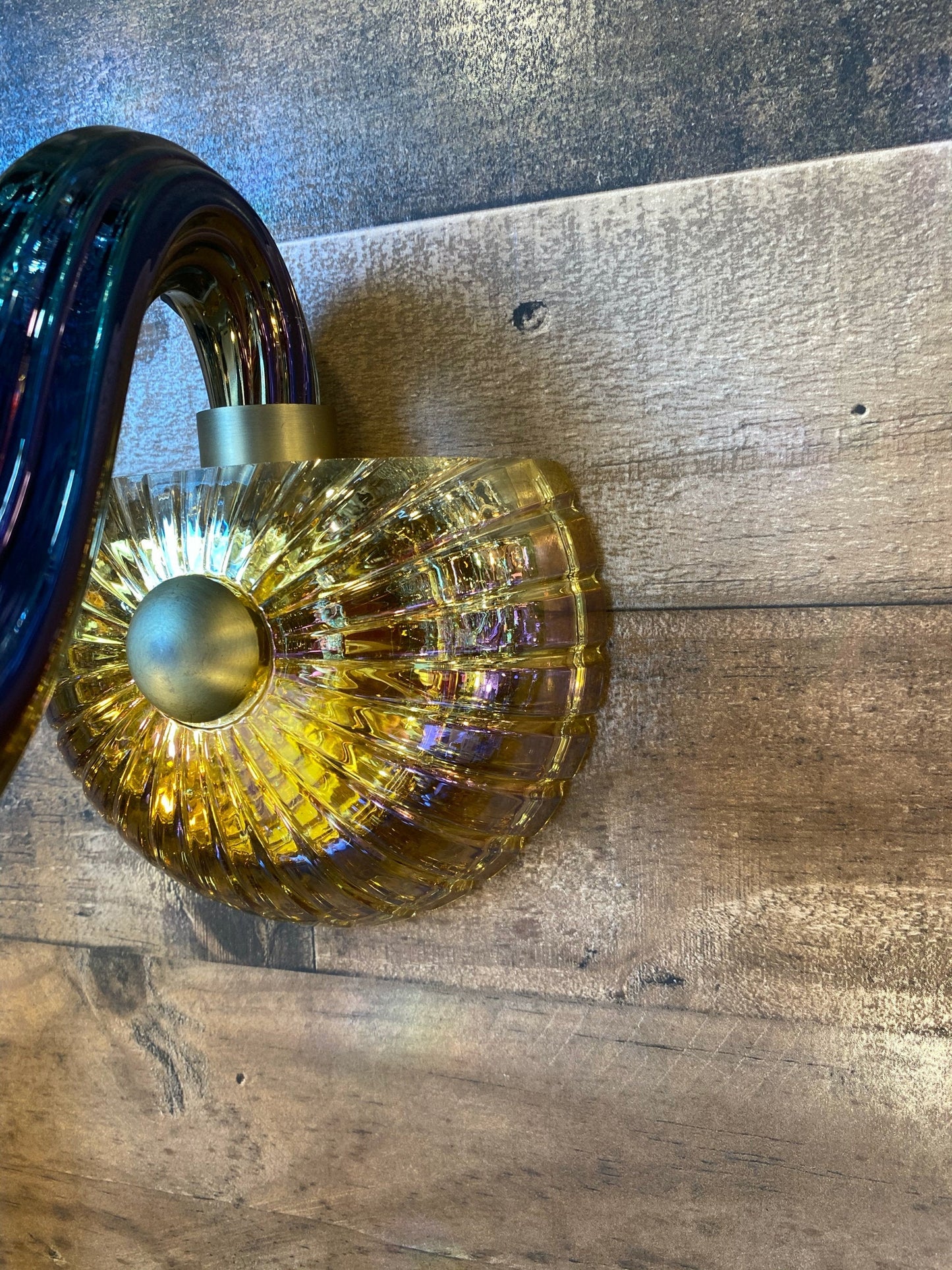 Italian handcrafted glass wall sconce side angle view