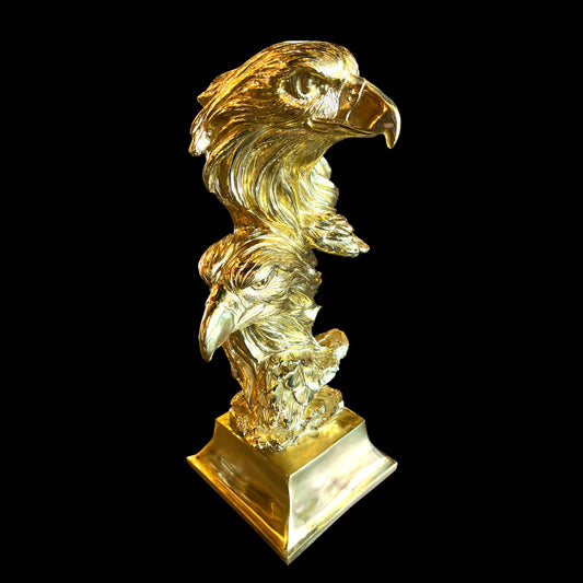  Professional handcrafted Italian solid brass double eagle sculpture with a polished gold finish.